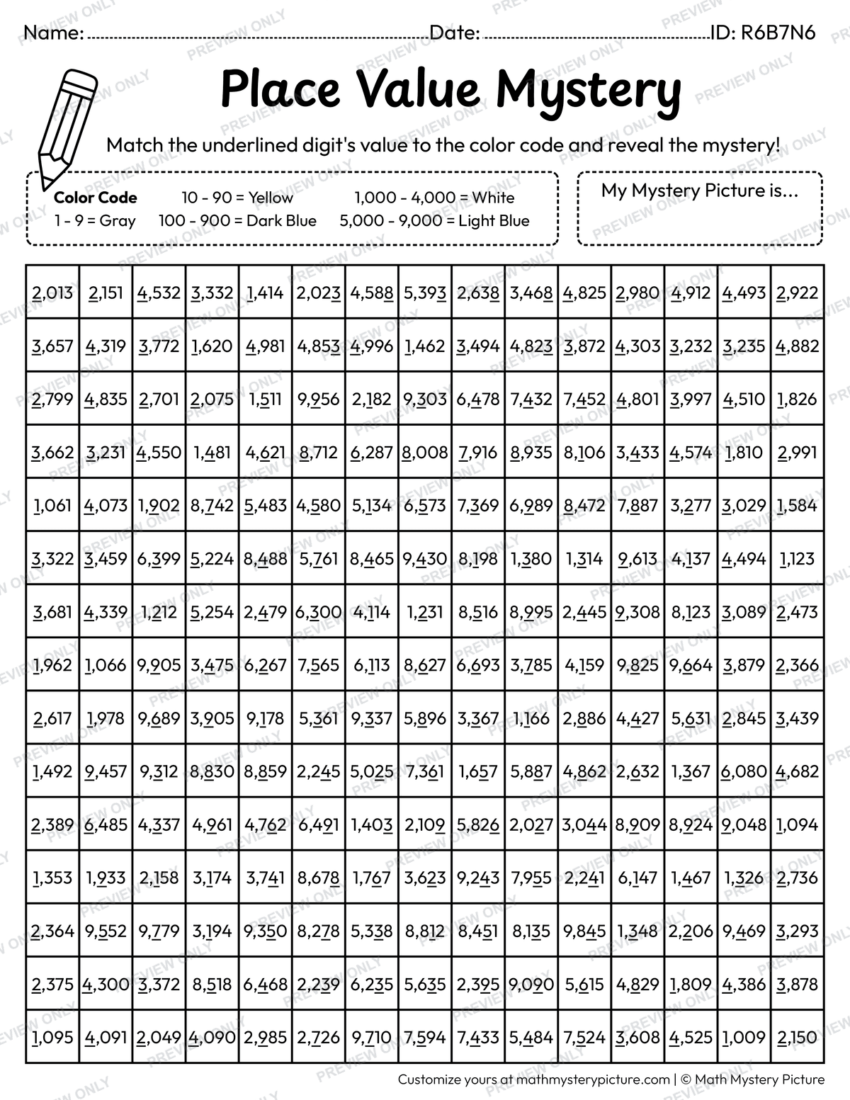 Back to School Backpack Value of Underlined Digit Math Mystery Picture Coloring Worksheet