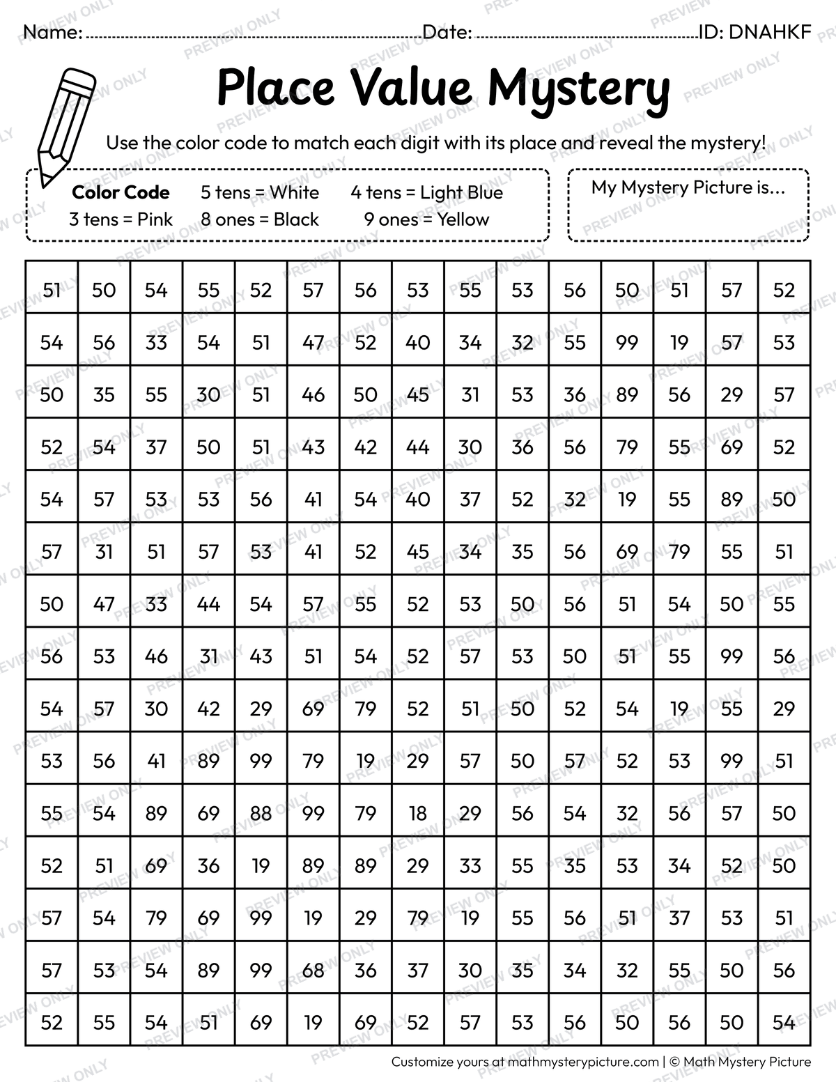 Birthday Party Emoji 2-digit Place Value Math Mystery Picture Coloring Worksheet