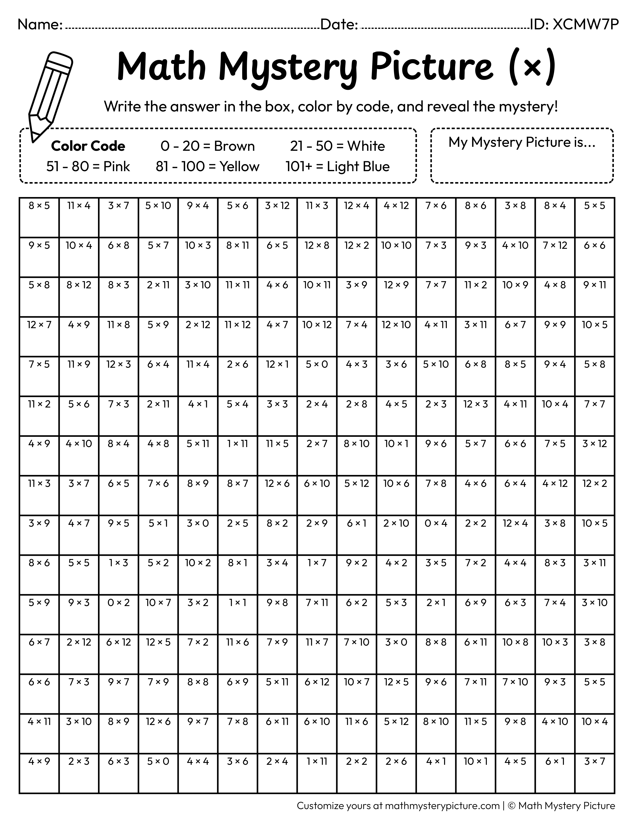 Birthday Tiered Cake Multiplication Facts Math Mystery Picture Coloring Worksheet