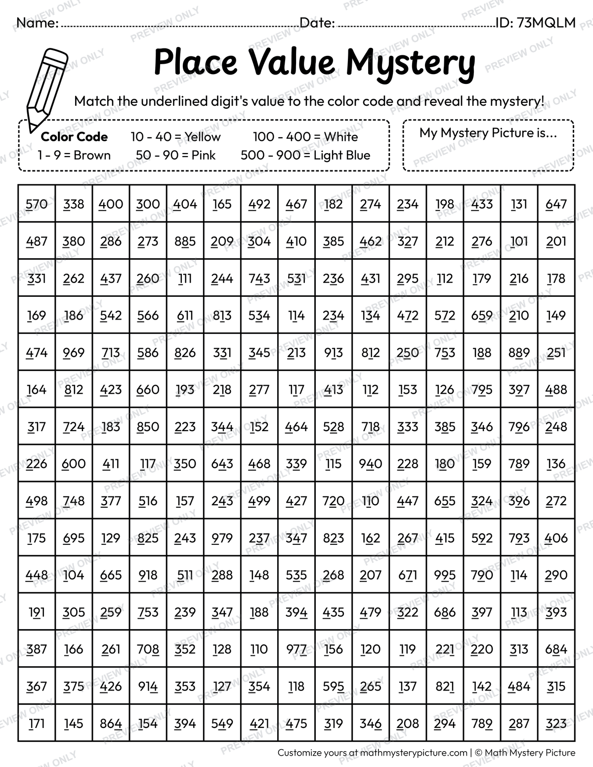 Birthday Balloons Value of Underlined Digit Math Mystery Picture Coloring Worksheet