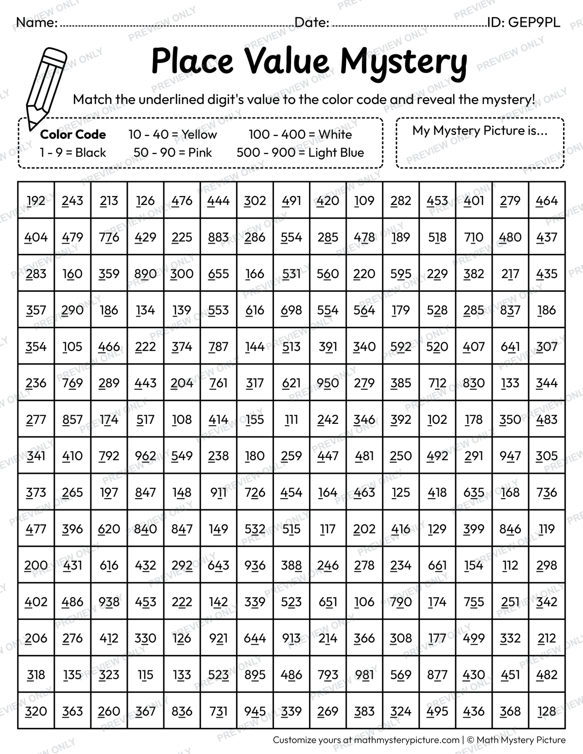Birthday Party Emoji Value of Underlined Digit Math Mystery Picture Coloring Worksheet
