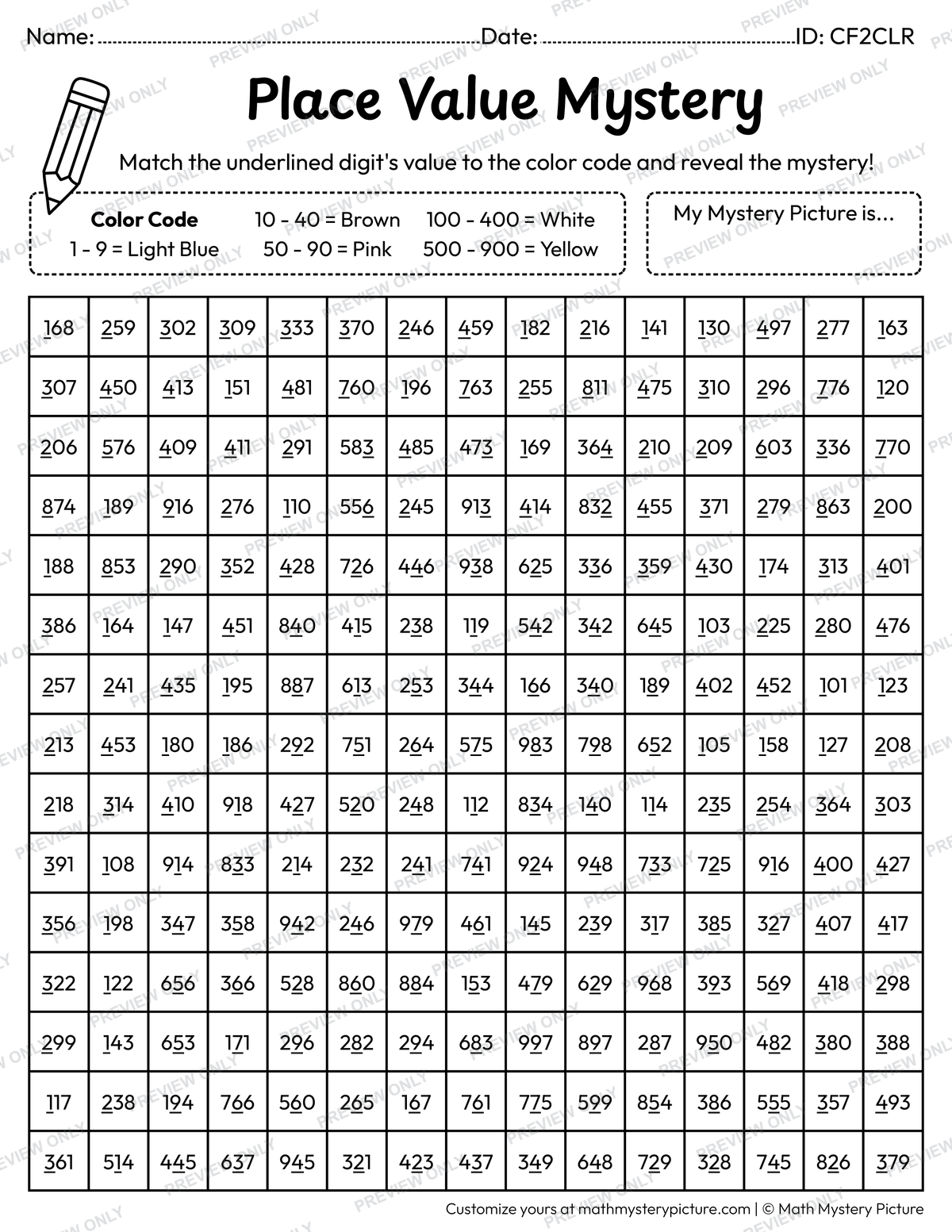 Birthday Tiered Cake Value of Underlined Digit Math Mystery Picture Coloring Worksheet
