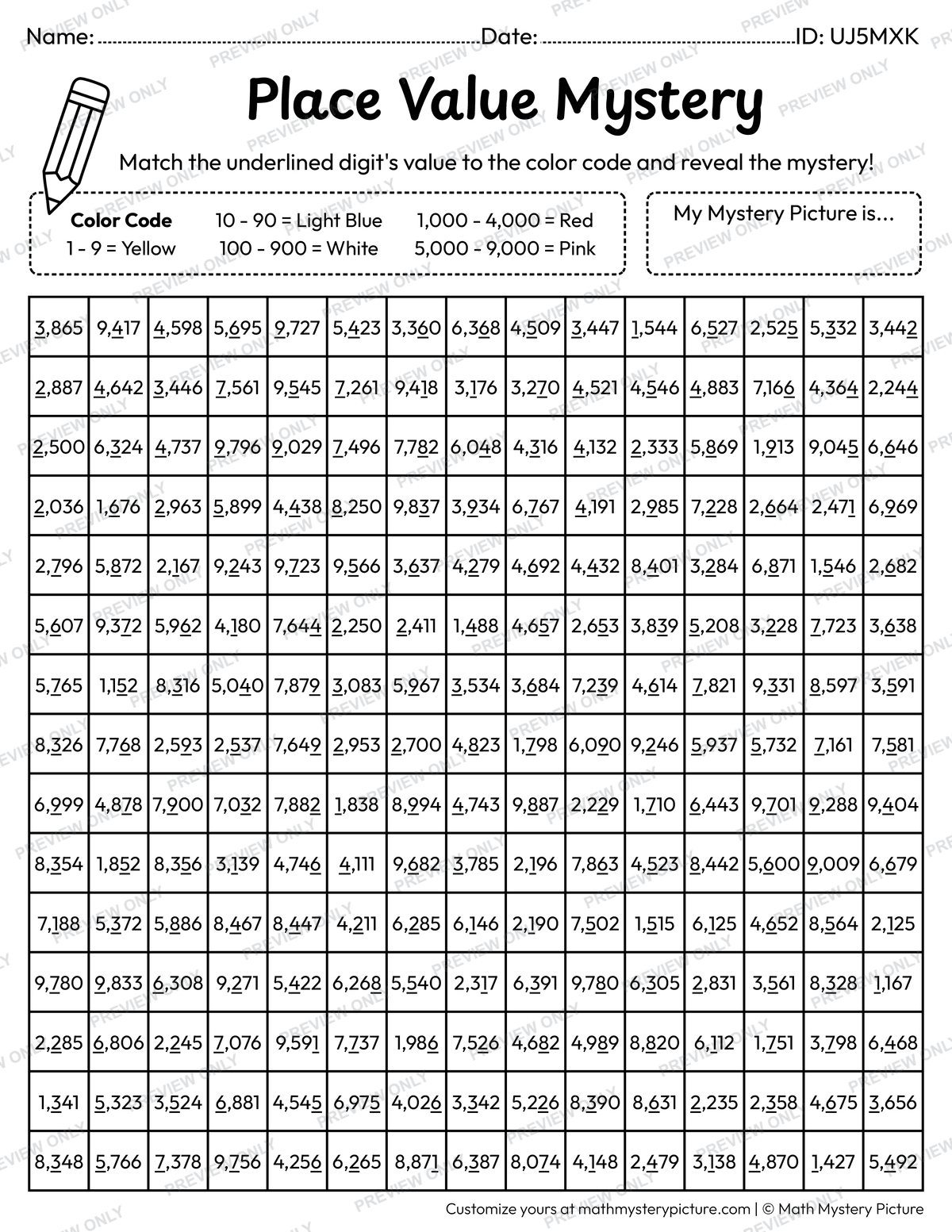 Birthday Message Value of Underlined Digit Math Mystery Picture Coloring Worksheet