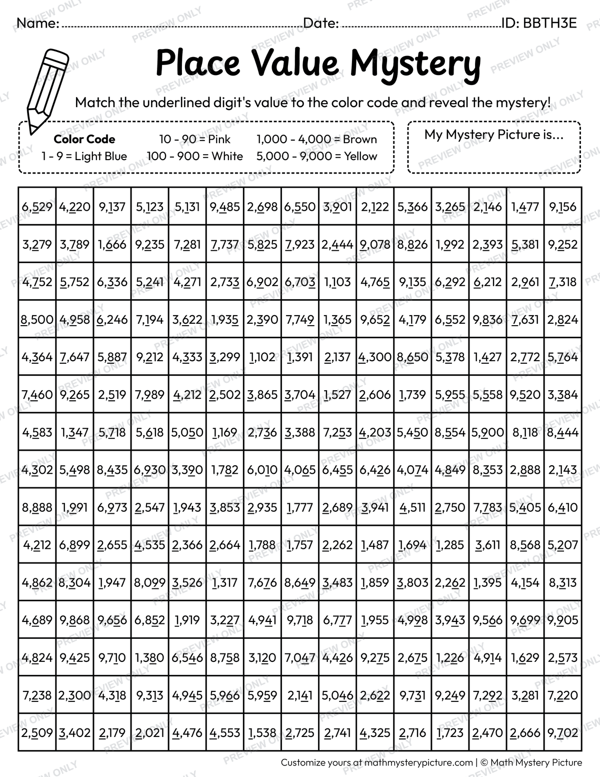 Birthday Tiered Cake Value of Underlined Digit Math Mystery Picture Coloring Worksheet