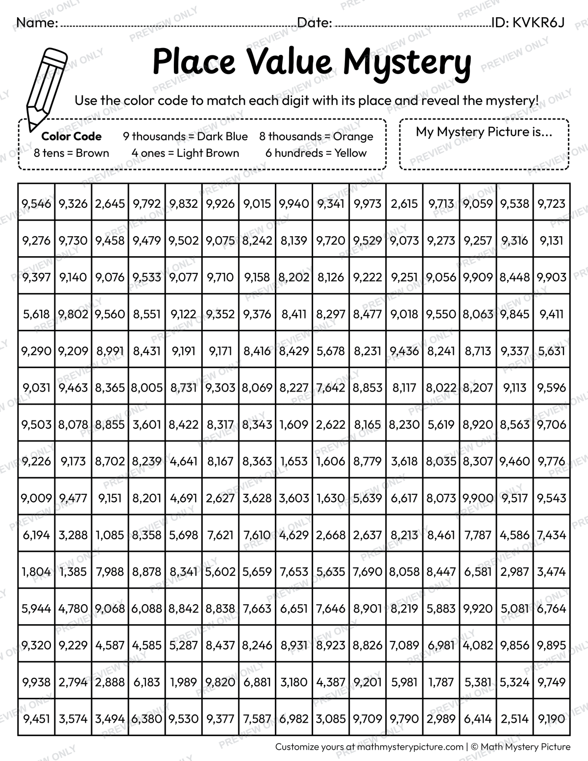 Campfire 4-digit Place Value Math Mystery Picture Coloring Worksheet