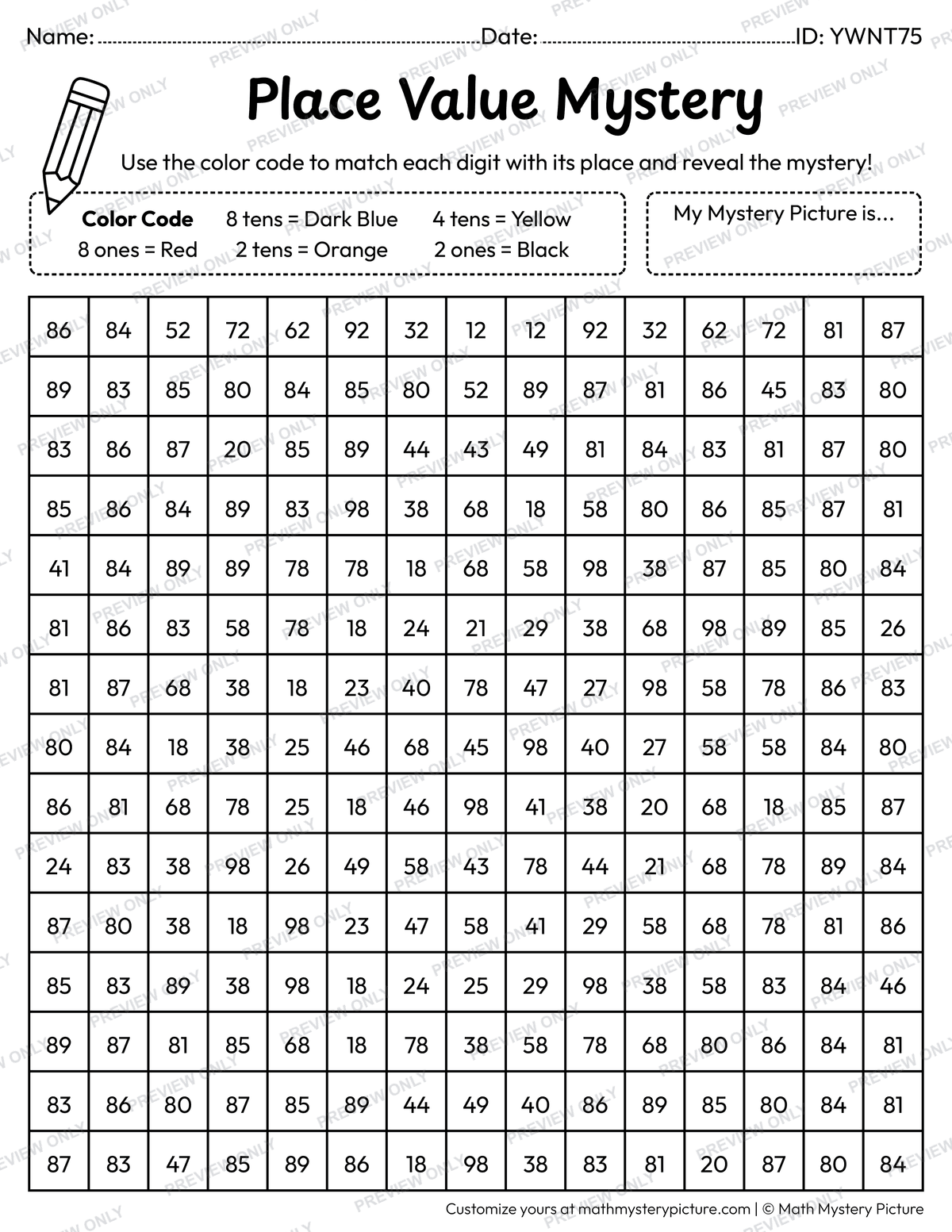 Chinese Lantern 2-digit Place Value Math Mystery Picture Coloring Worksheet