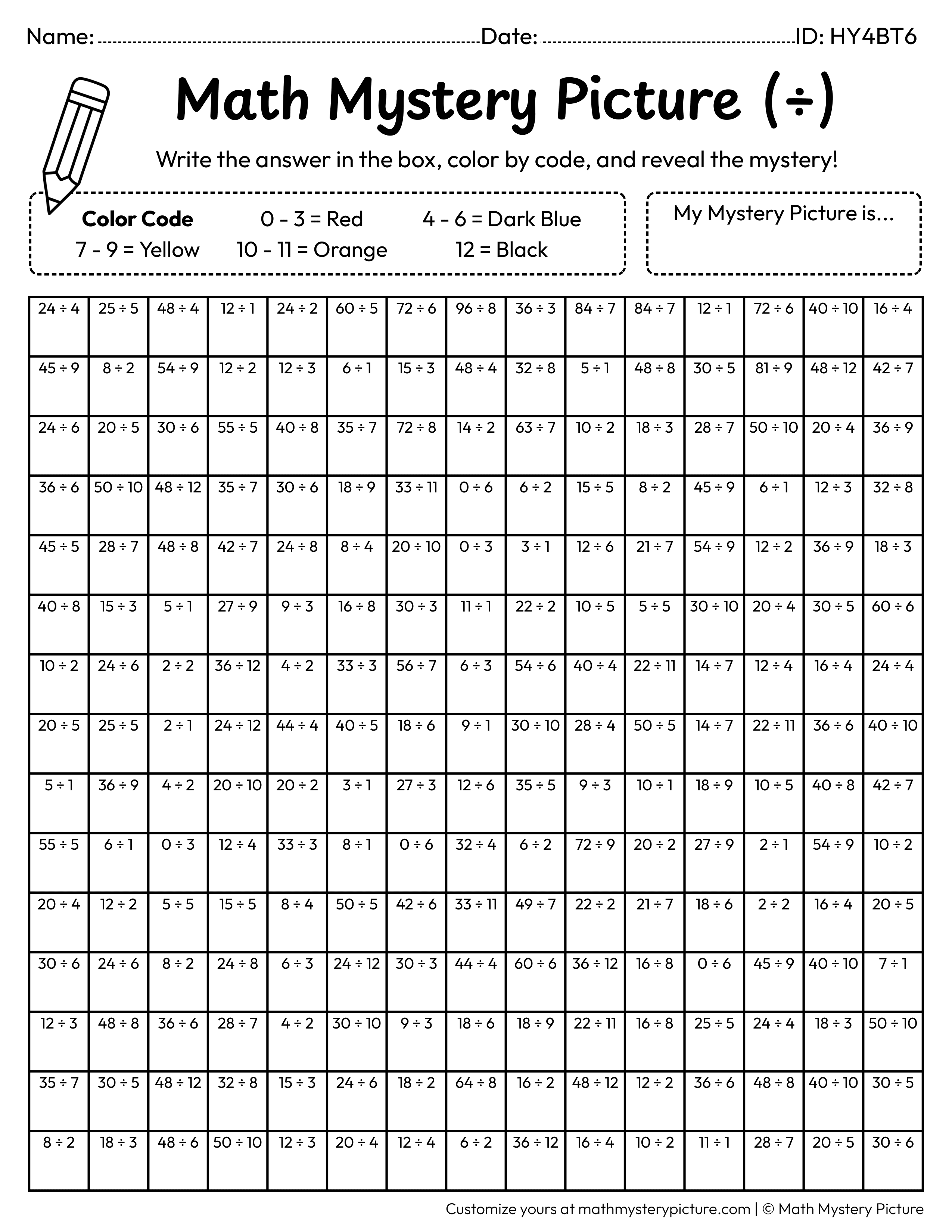 Chinese Lantern Division Facts Math Mystery Picture Coloring Worksheet