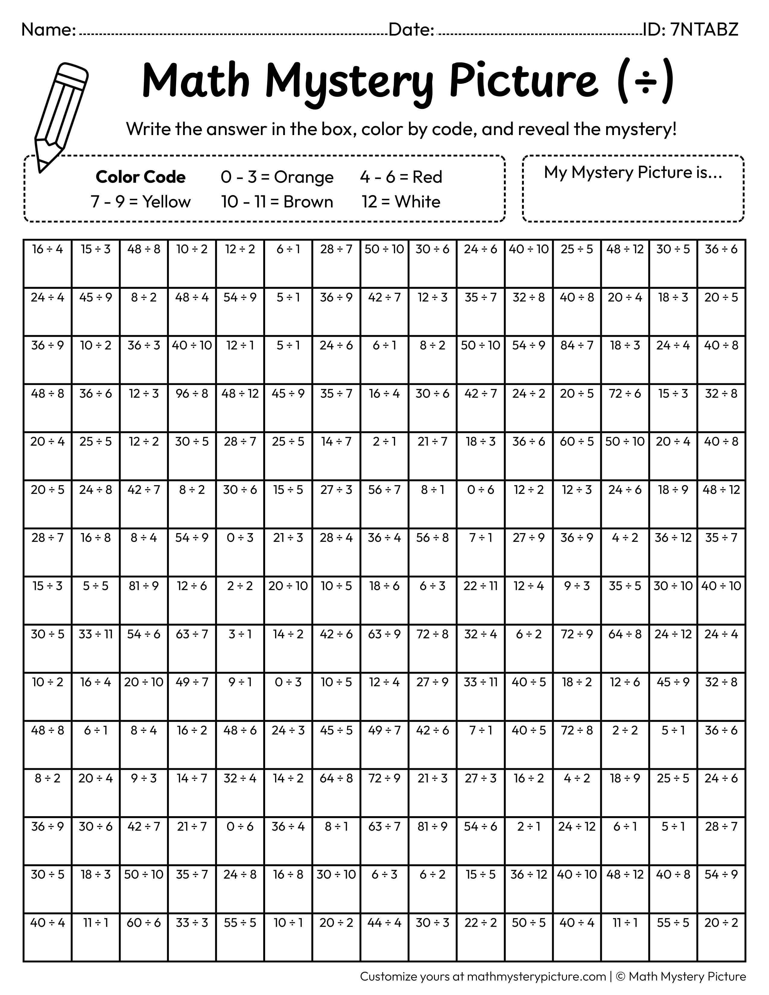 Chinese New Year Gold Ingot Division Facts Math Mystery Picture Coloring Worksheet