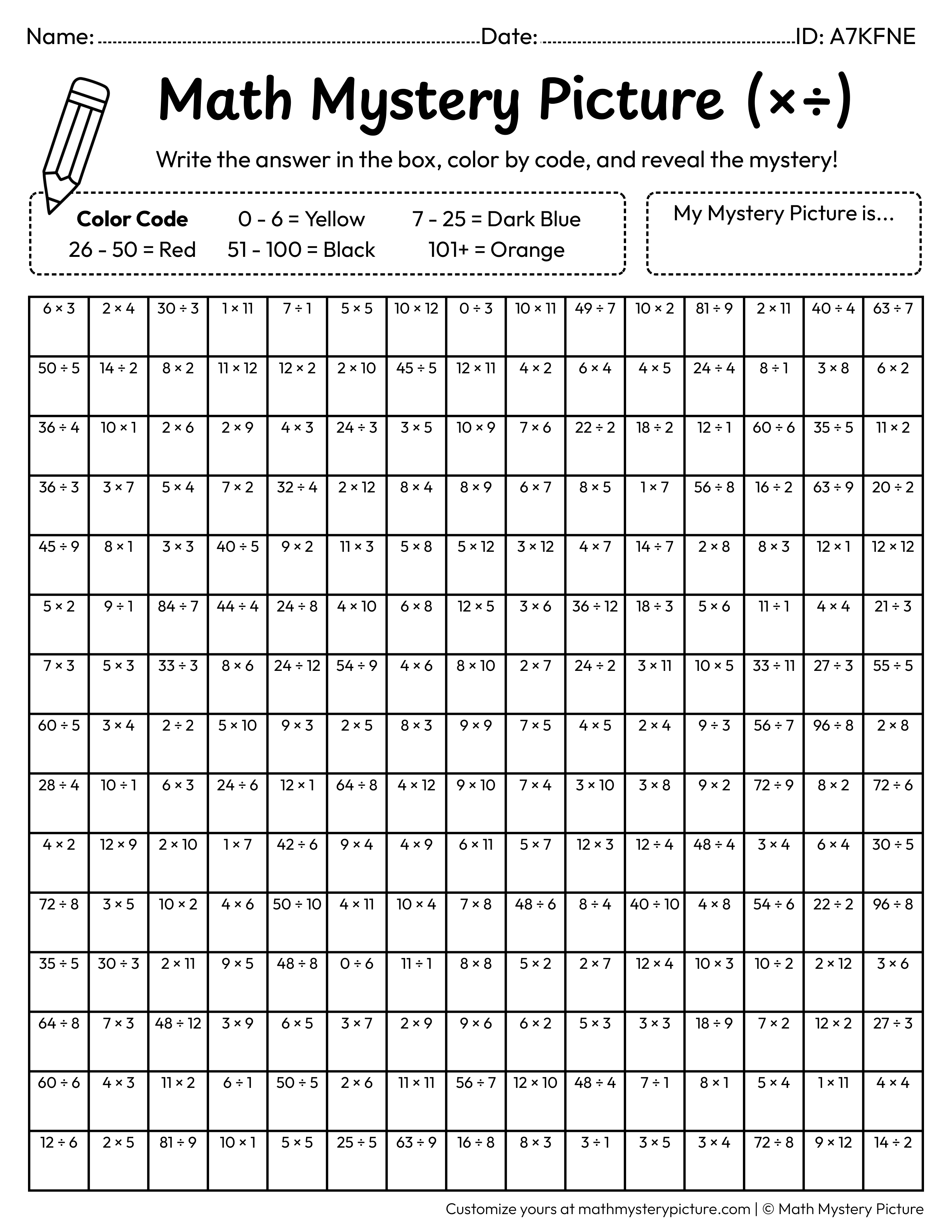 Chinese Firecrackers Mixed Multiplication and Division Facts Math Mystery Picture Coloring Worksheet