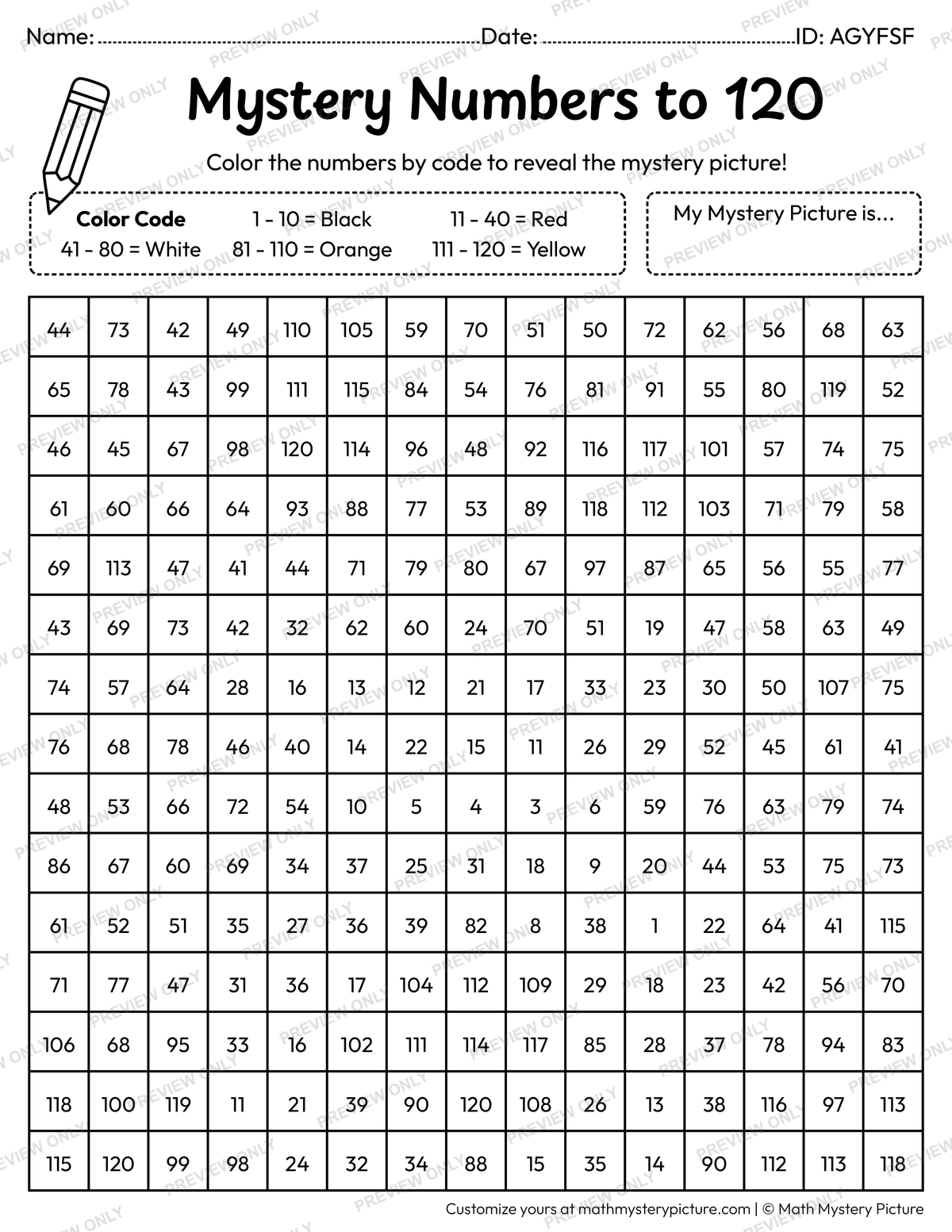 Chinese New Year Lucky Money Bag Numbers to 120 Math Mystery Picture Coloring Worksheet