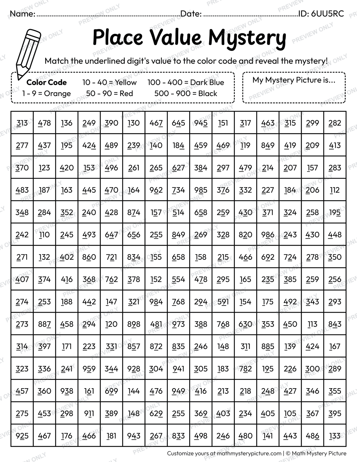 Chinese Firecrackers Value of Underlined Digit Math Mystery Picture Coloring Worksheet