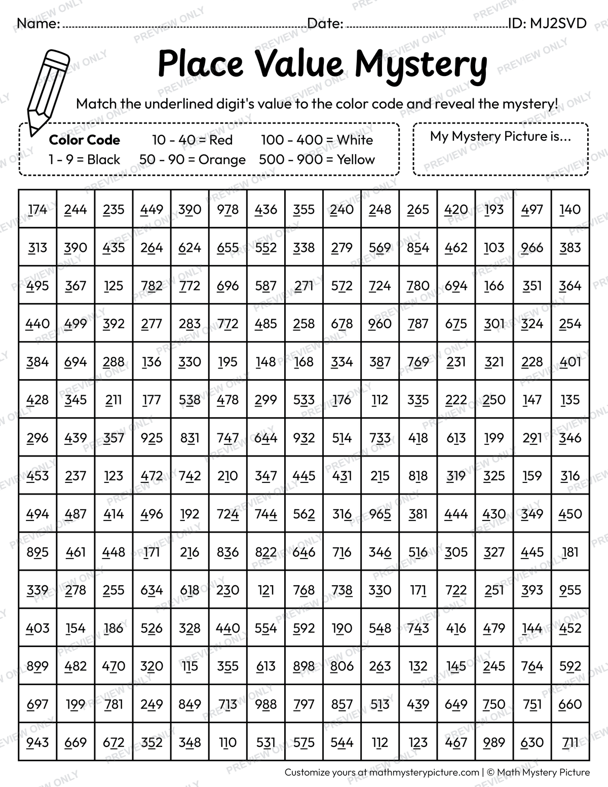 Chinese New Year Lucky Money Bag Value of Underlined Digit Math Mystery Picture Coloring Worksheet