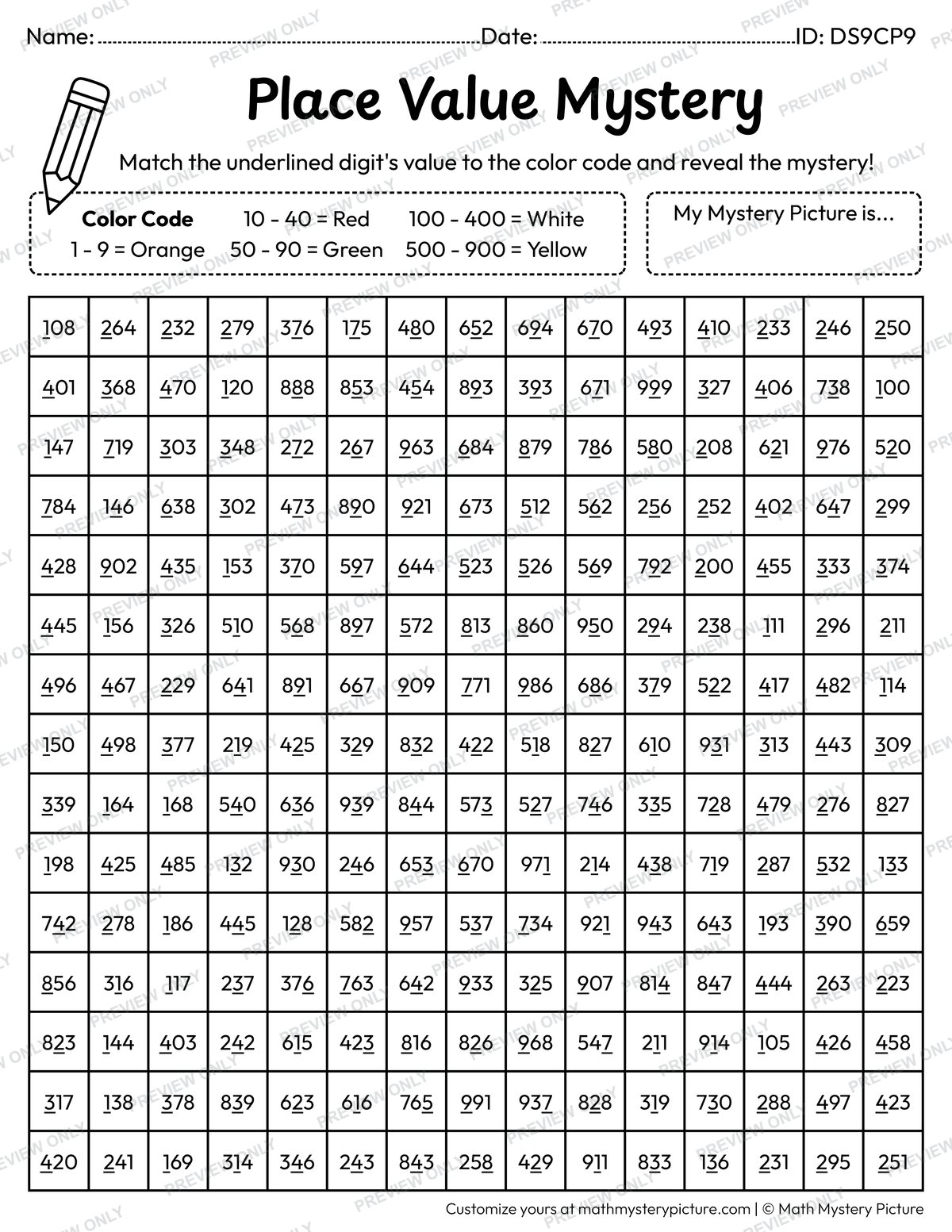 Chinese New Year Red Envelope Value of Underlined Digit Math Mystery Picture Coloring Worksheet
