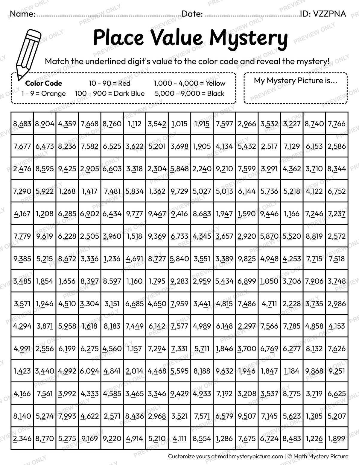 Chinese Firecrackers Value of Underlined Digit Math Mystery Picture Coloring Worksheet