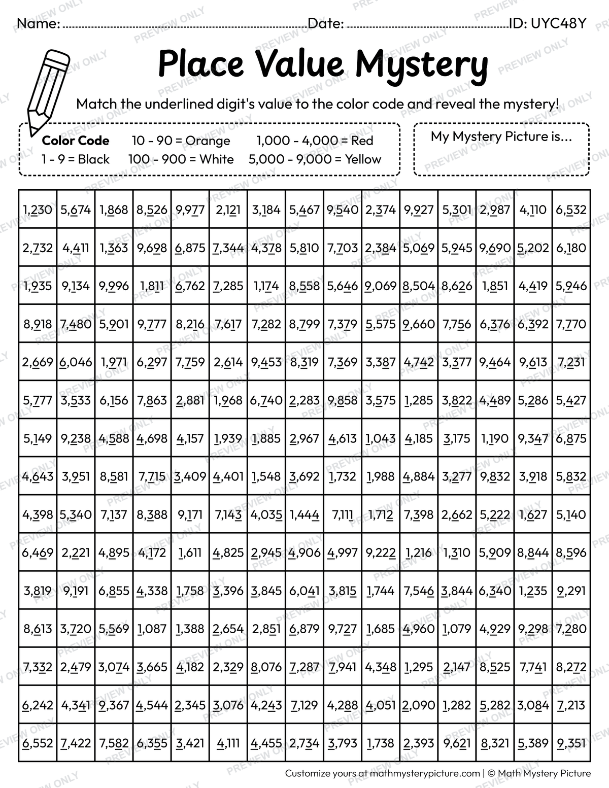 Chinese New Year Lucky Money Bag Value of Underlined Digit Math Mystery Picture Coloring Worksheet