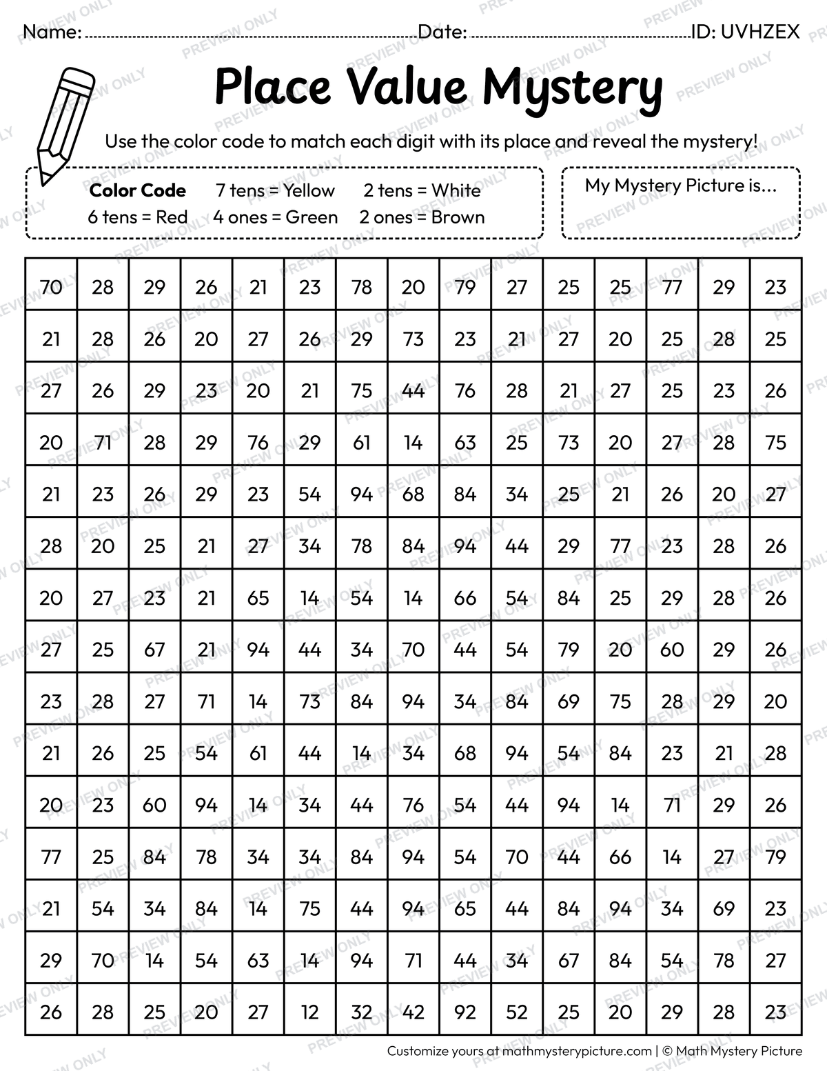 Christmas Tree 2-digit Place Value Math Mystery Picture Coloring Worksheet