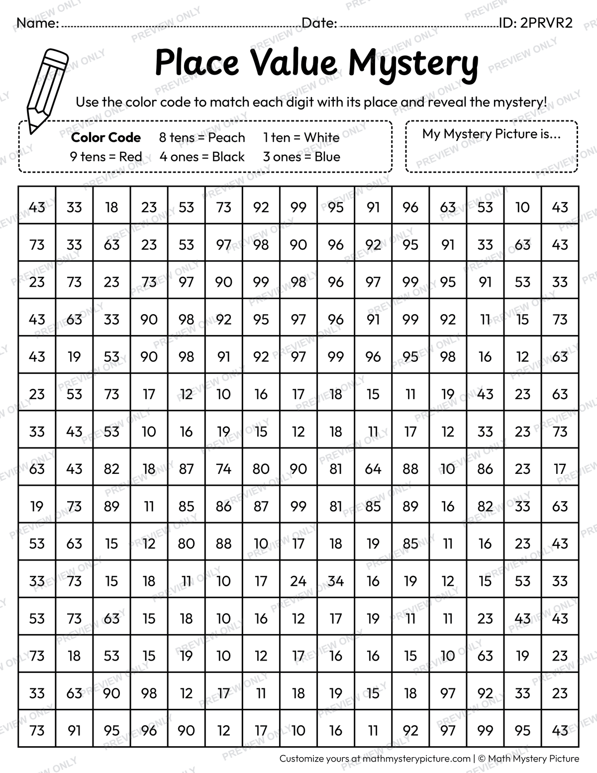 Christmas Santa 2-digit Place Value Math Mystery Picture Coloring Worksheet