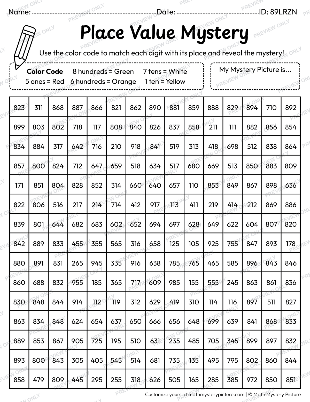 Christmas Gift Box 3-digit Place Value Math Mystery Picture Coloring Worksheet