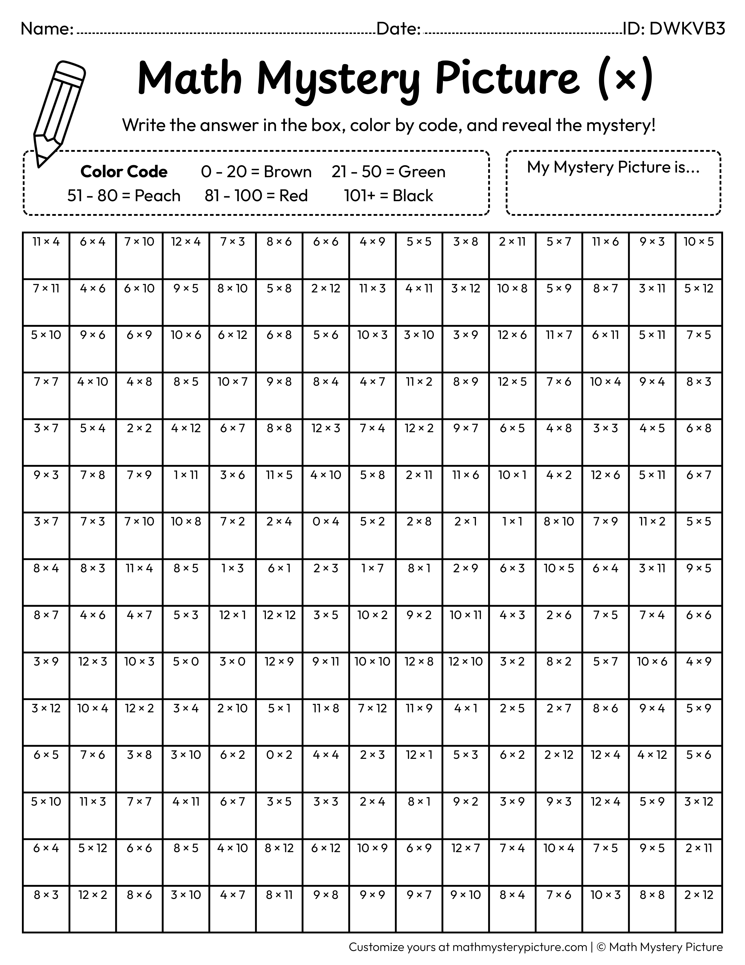 Christmas Reindeer Multiplication Facts Math Mystery Picture Coloring Worksheet
