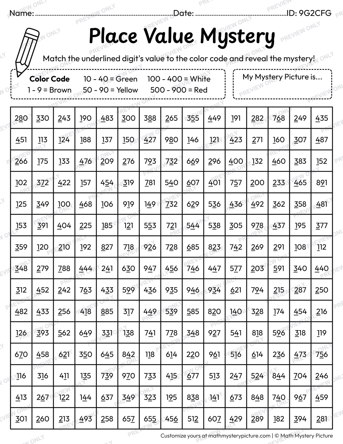 Christmas Tree Value of Underlined Digit Math Mystery Picture Coloring Worksheet