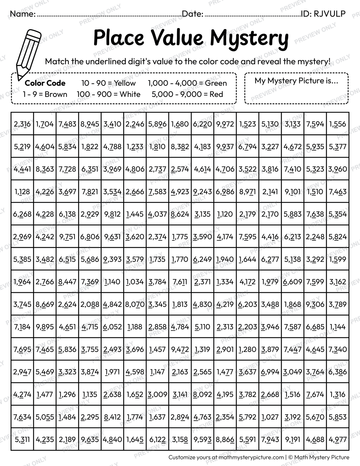 Christmas Tree Value of Underlined Digit Math Mystery Picture Coloring Worksheet