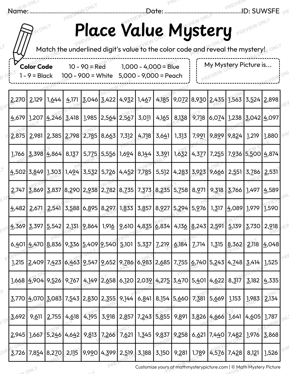 Christmas Santa Value of Underlined Digit Math Mystery Picture Coloring Worksheet
