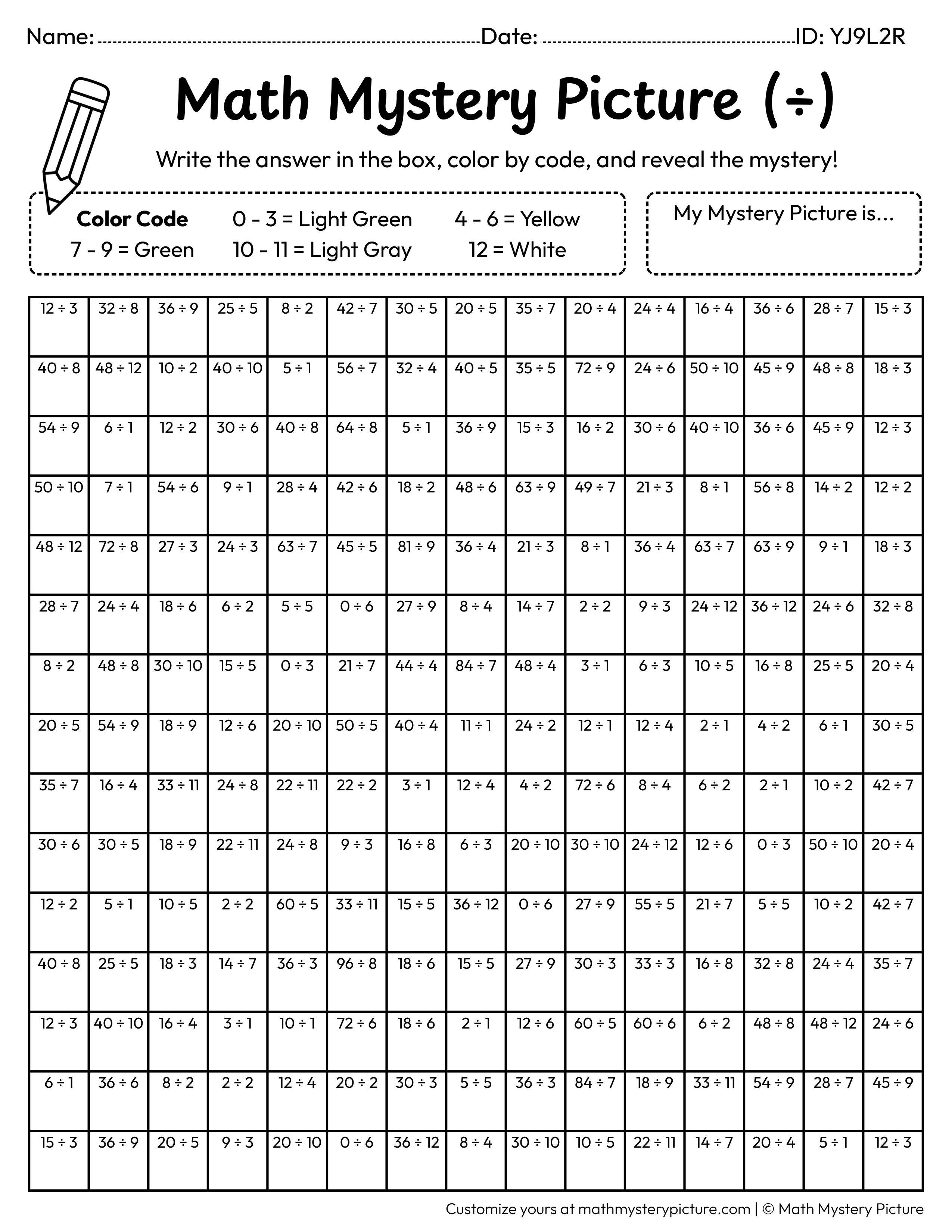 Earth Day Recycle Bin Division Facts Math Mystery Picture Coloring Worksheet