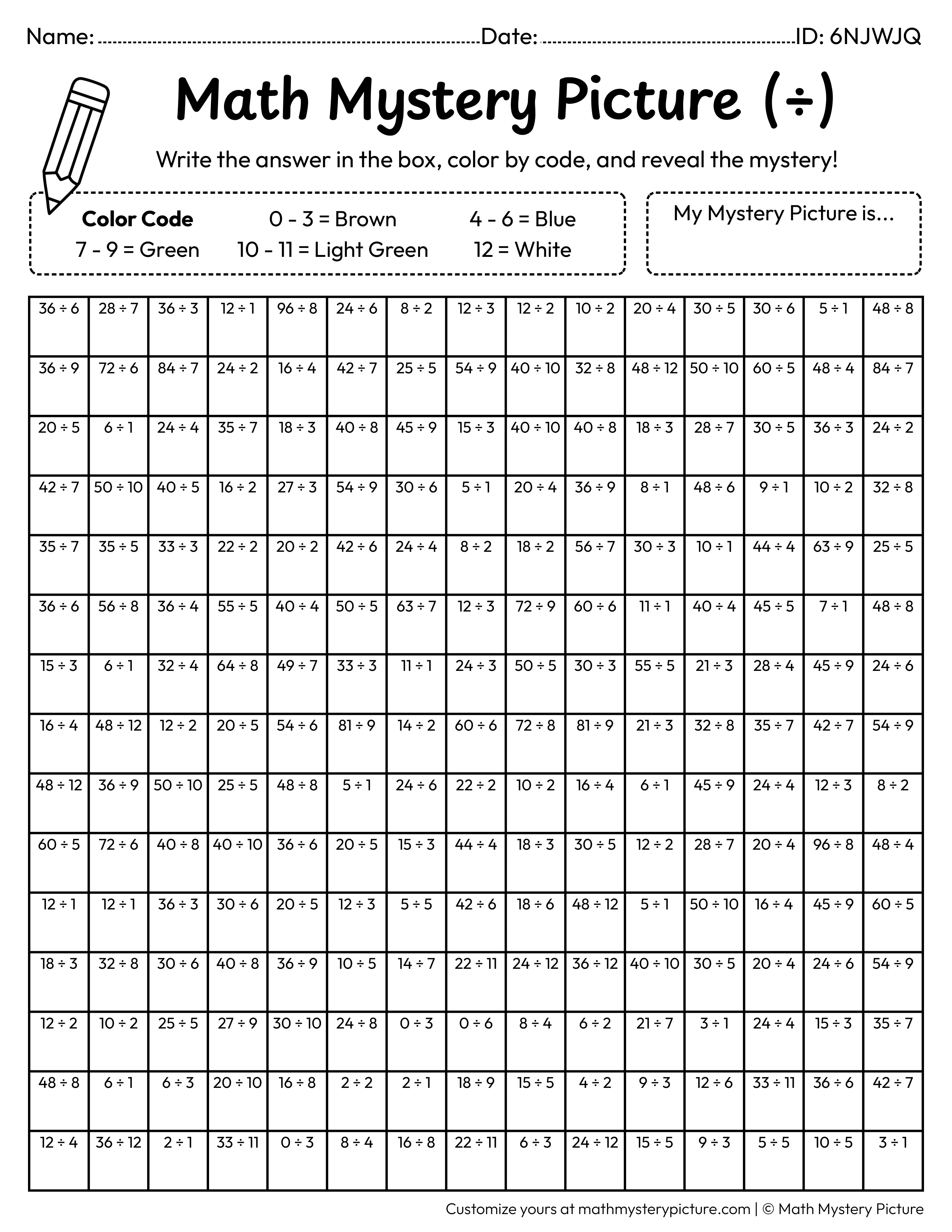 Earth Day Sprout Division Facts Math Mystery Picture Coloring Worksheet