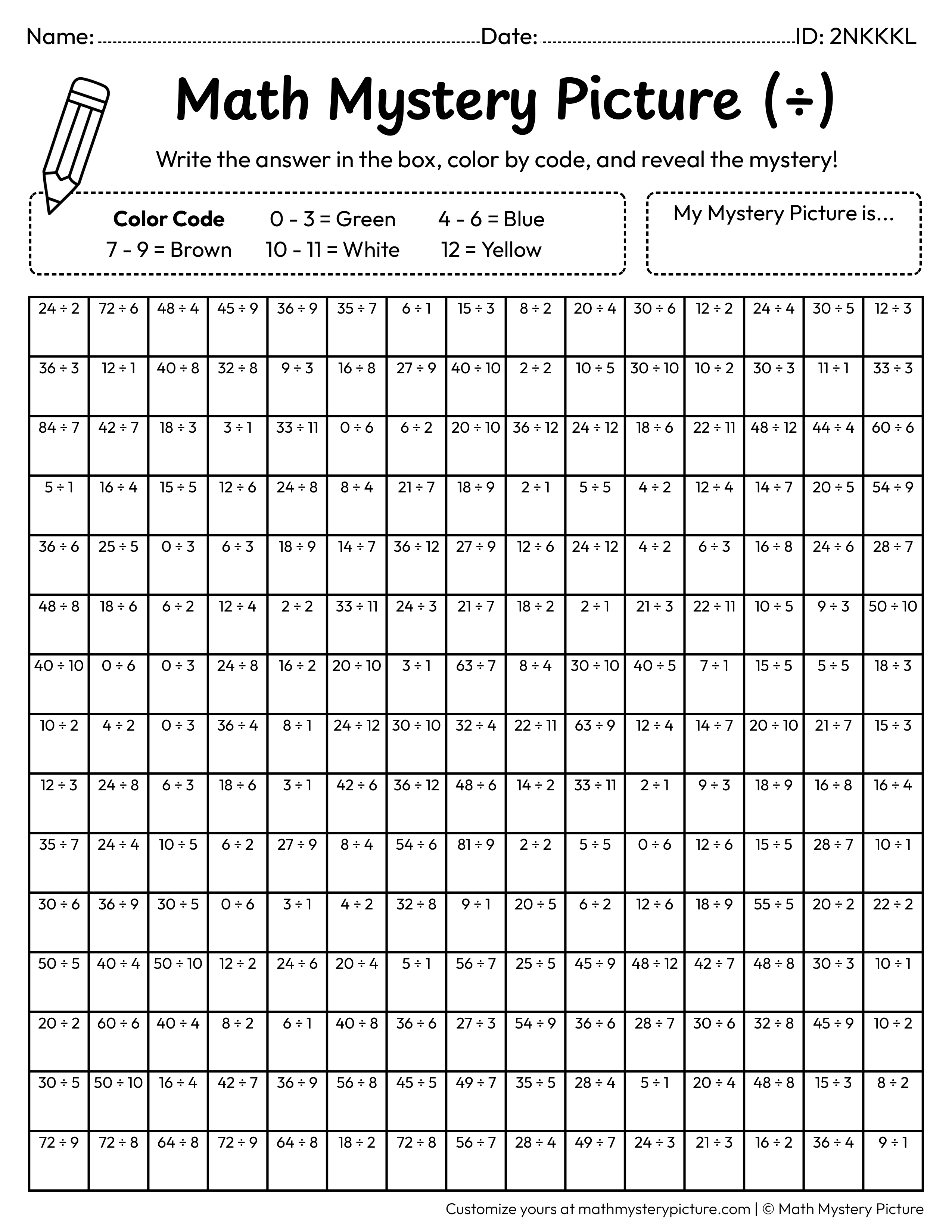 Earth Day Tree Division Facts Math Mystery Picture Coloring Worksheet