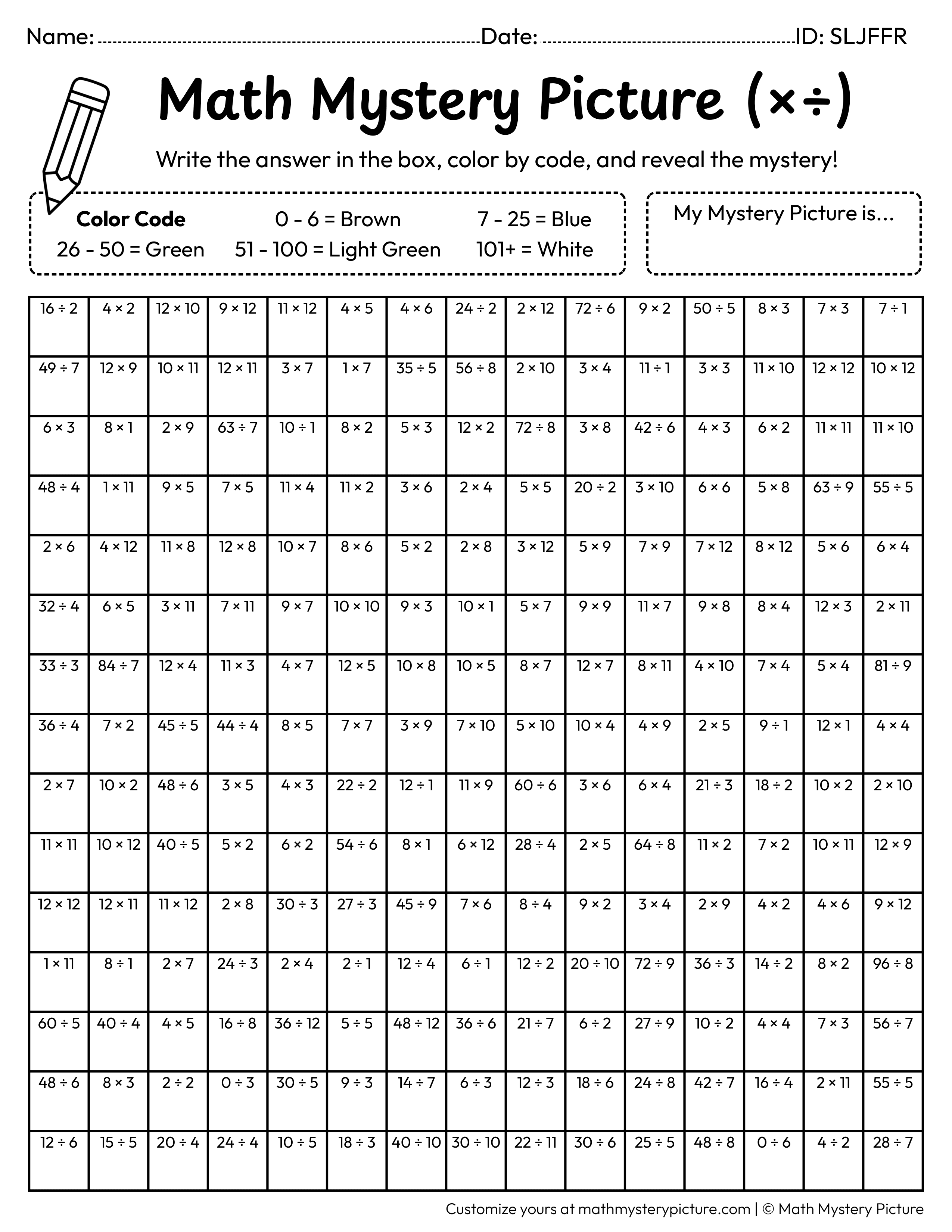 Earth Day Sprout Mixed Multiplication and Division Facts Math Mystery Picture Coloring Worksheet