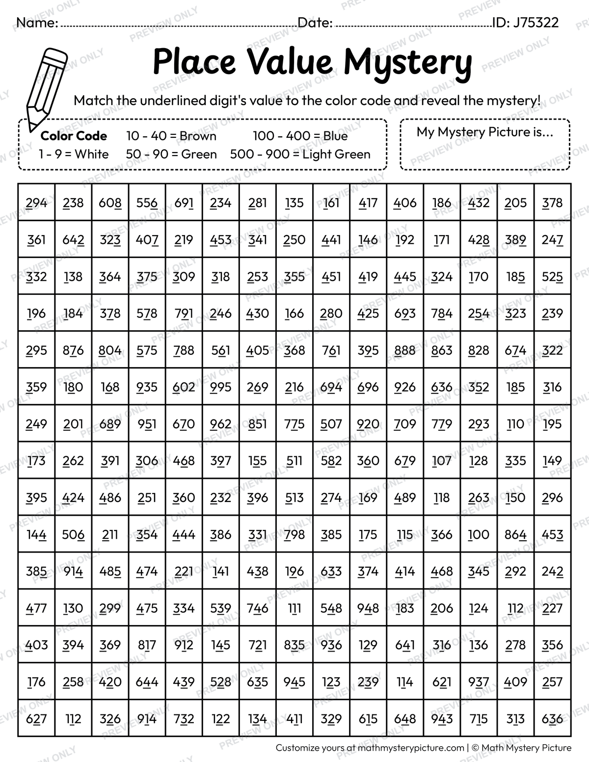 Earth Day Sprout Value of Underlined Digit Math Mystery Picture Coloring Worksheet