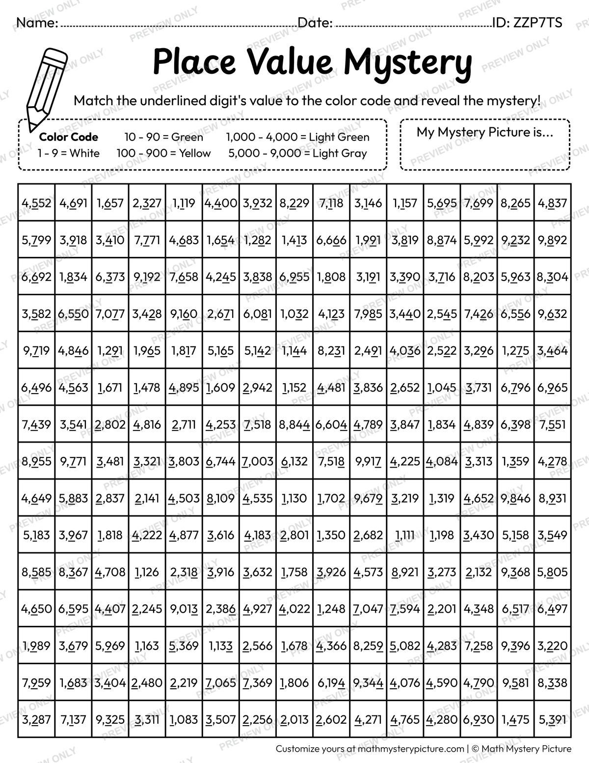 Earth Day Recycle Bin Value of Underlined Digit Math Mystery Picture Coloring Worksheet