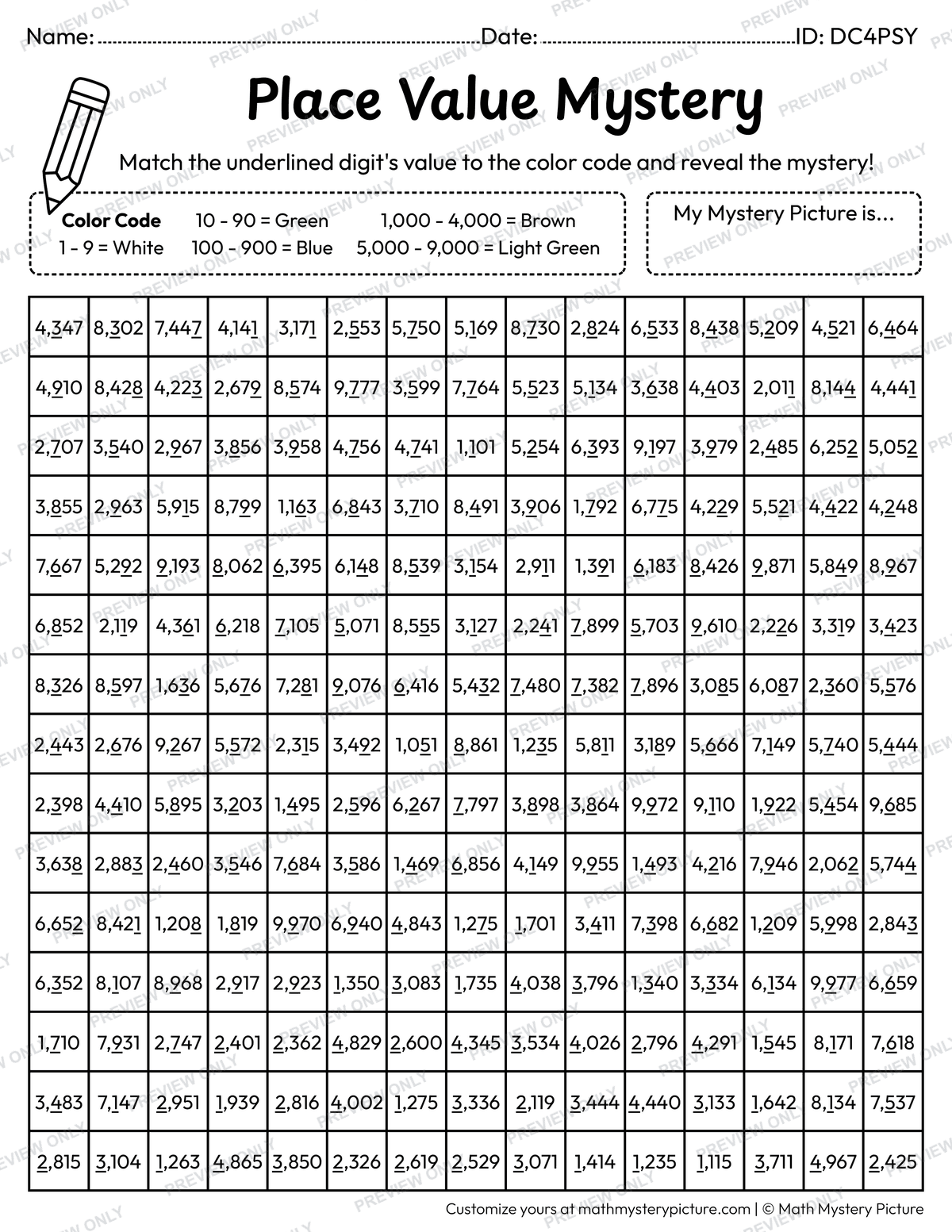 Earth Day Sprout Value of Underlined Digit Math Mystery Picture Coloring Worksheet