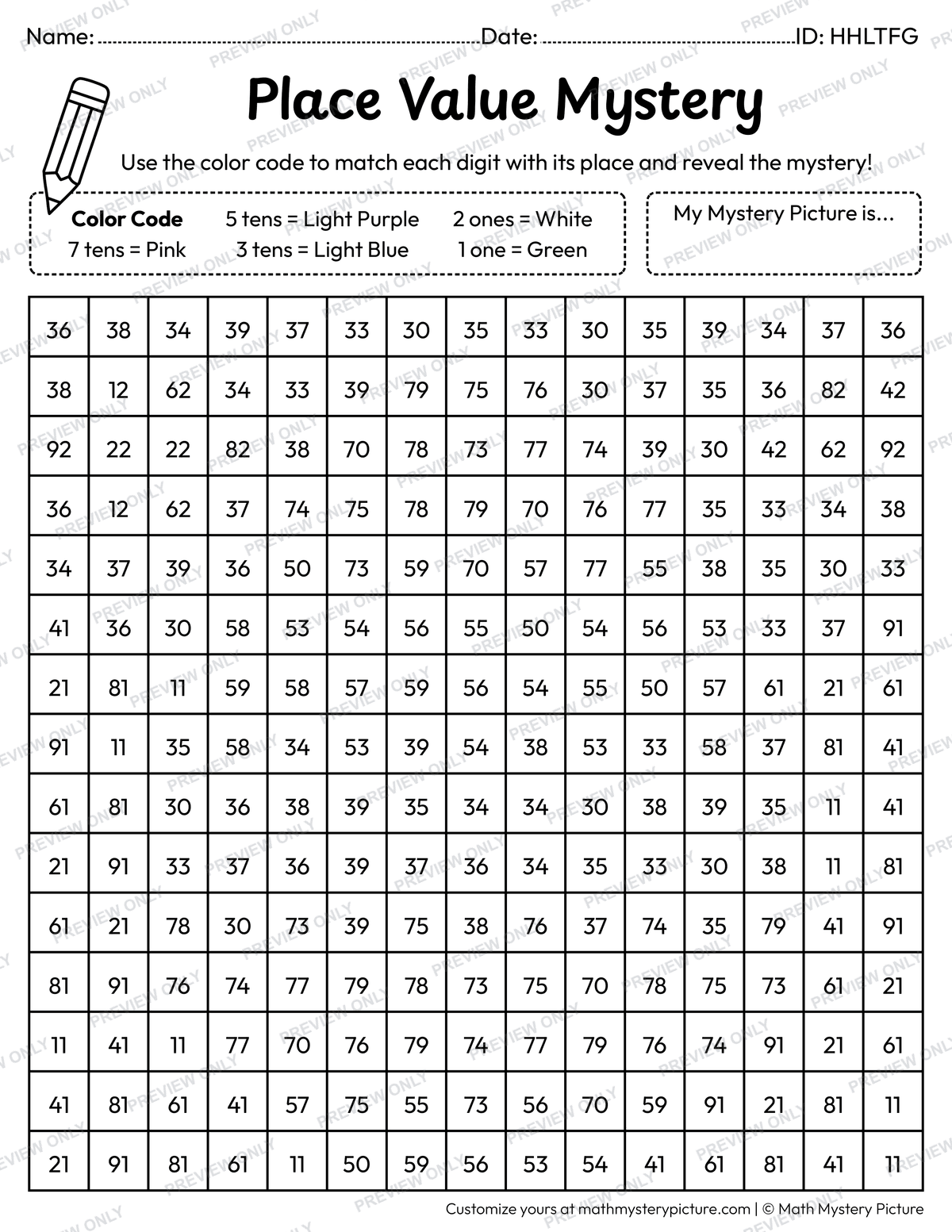Easter Egg 2-digit Place Value Math Mystery Picture Coloring Worksheet