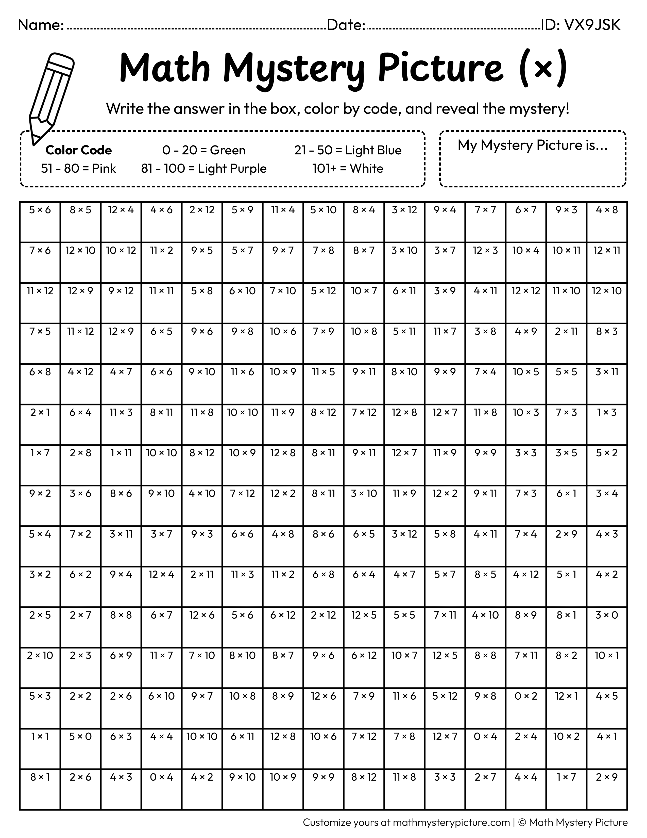 Easter Egg Multiplication Facts Math Mystery Picture Coloring Worksheet
