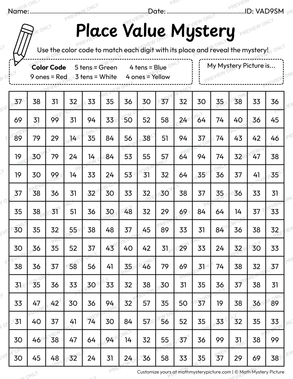 End of the Year Happy Last Day of School 2-digit Place Value Math Mystery Picture Coloring Worksheet
