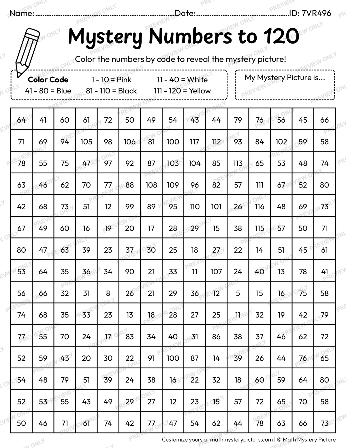 End of the Year Graduate Face Numbers to 120 Math Mystery Picture Coloring Worksheet