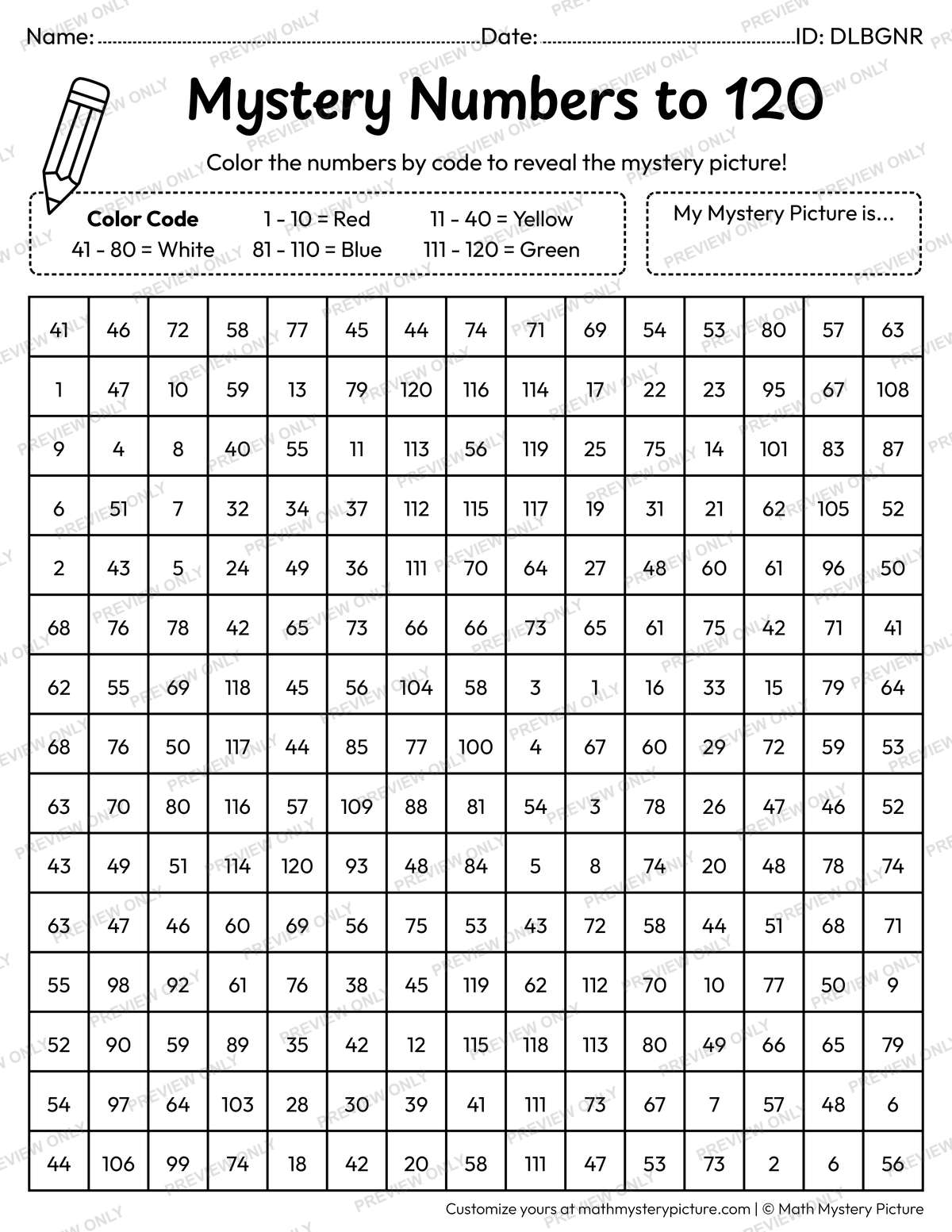 End of the Year Happy Last Day of School Numbers to 120 Math Mystery Picture Coloring Worksheet
