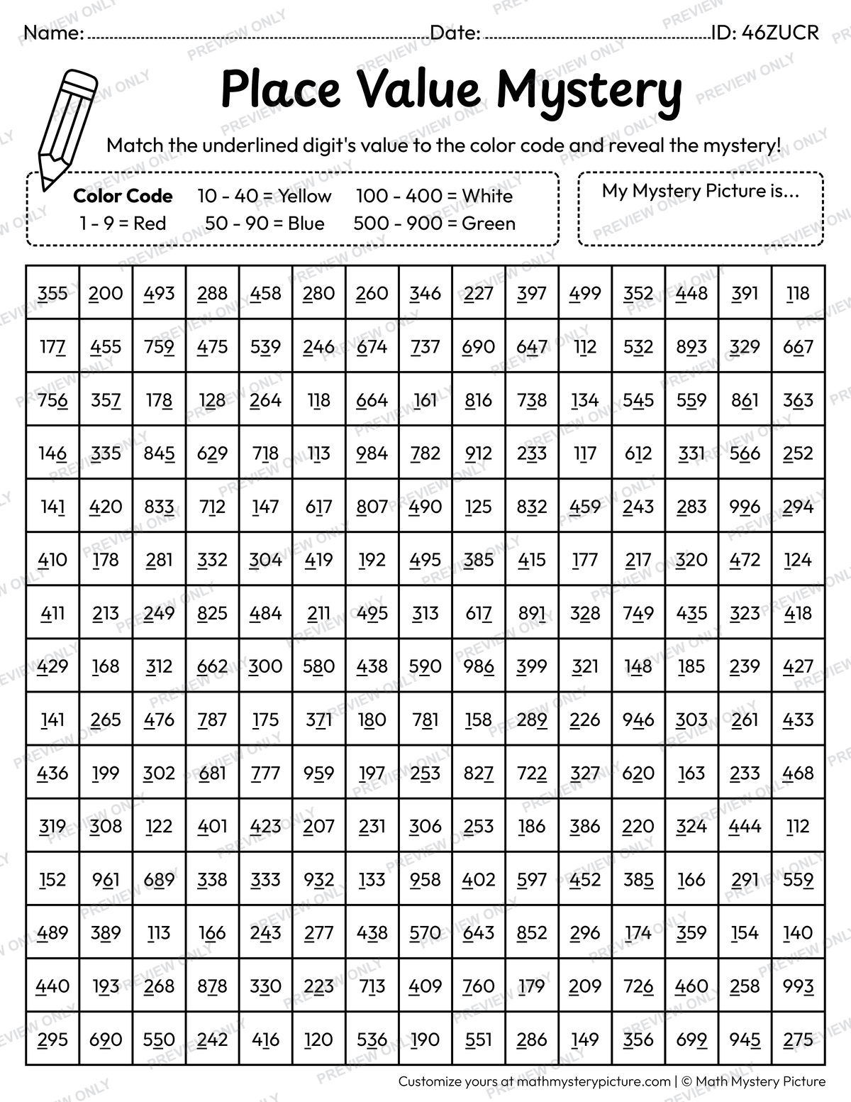 End of the Year Happy Last Day of School Value of Underlined Digit Math Mystery Picture Coloring Worksheet