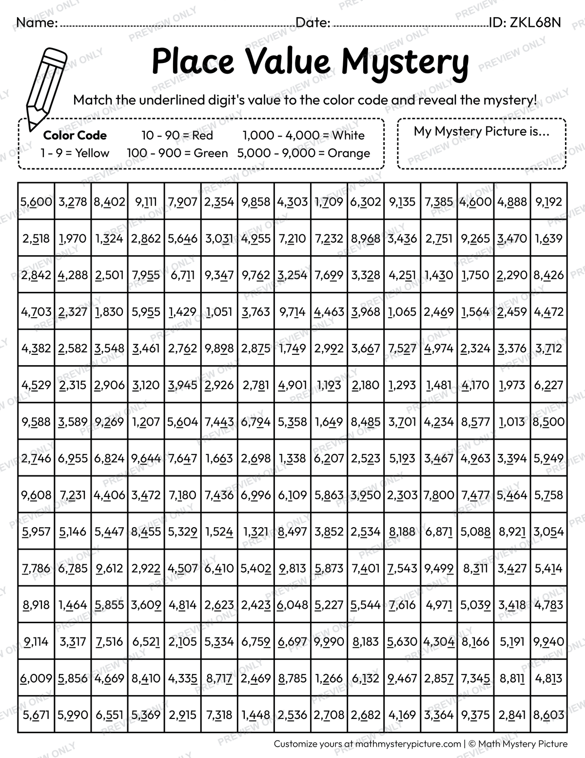 End of the Year Certificate Value of Underlined Digit Math Mystery Picture Coloring Worksheet