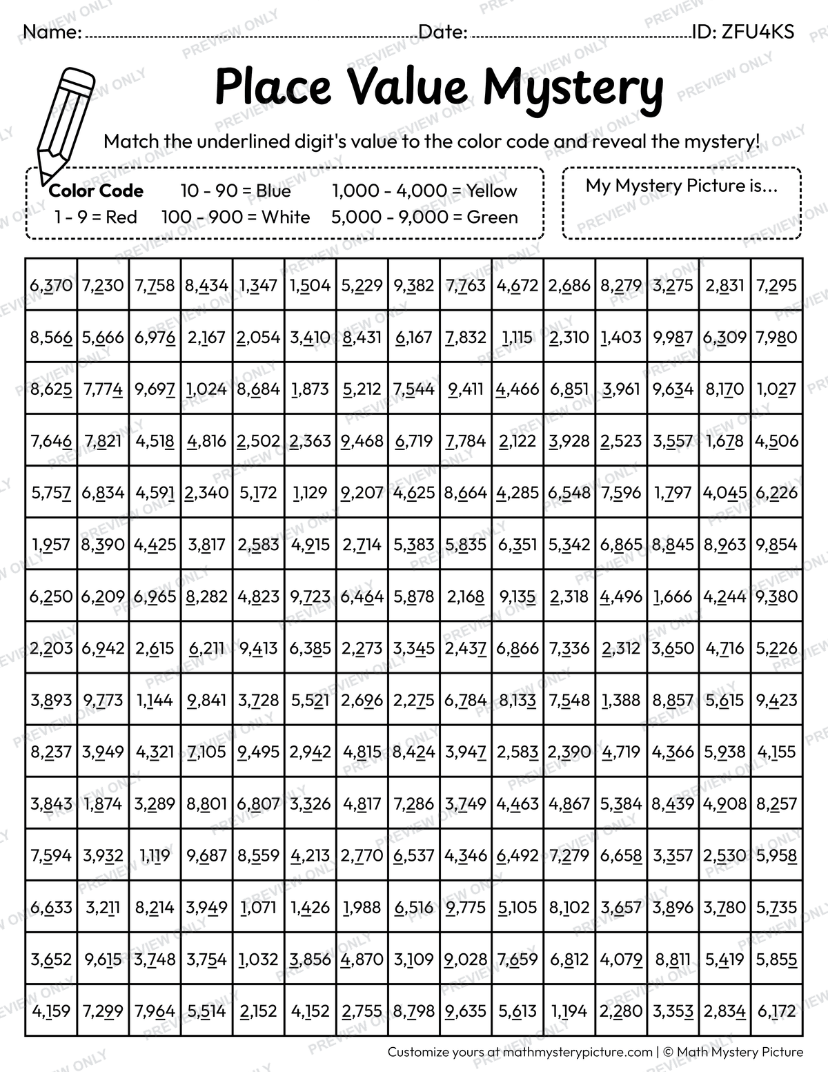 End of the Year Happy Last Day of School Value of Underlined Digit Math Mystery Picture Coloring Worksheet