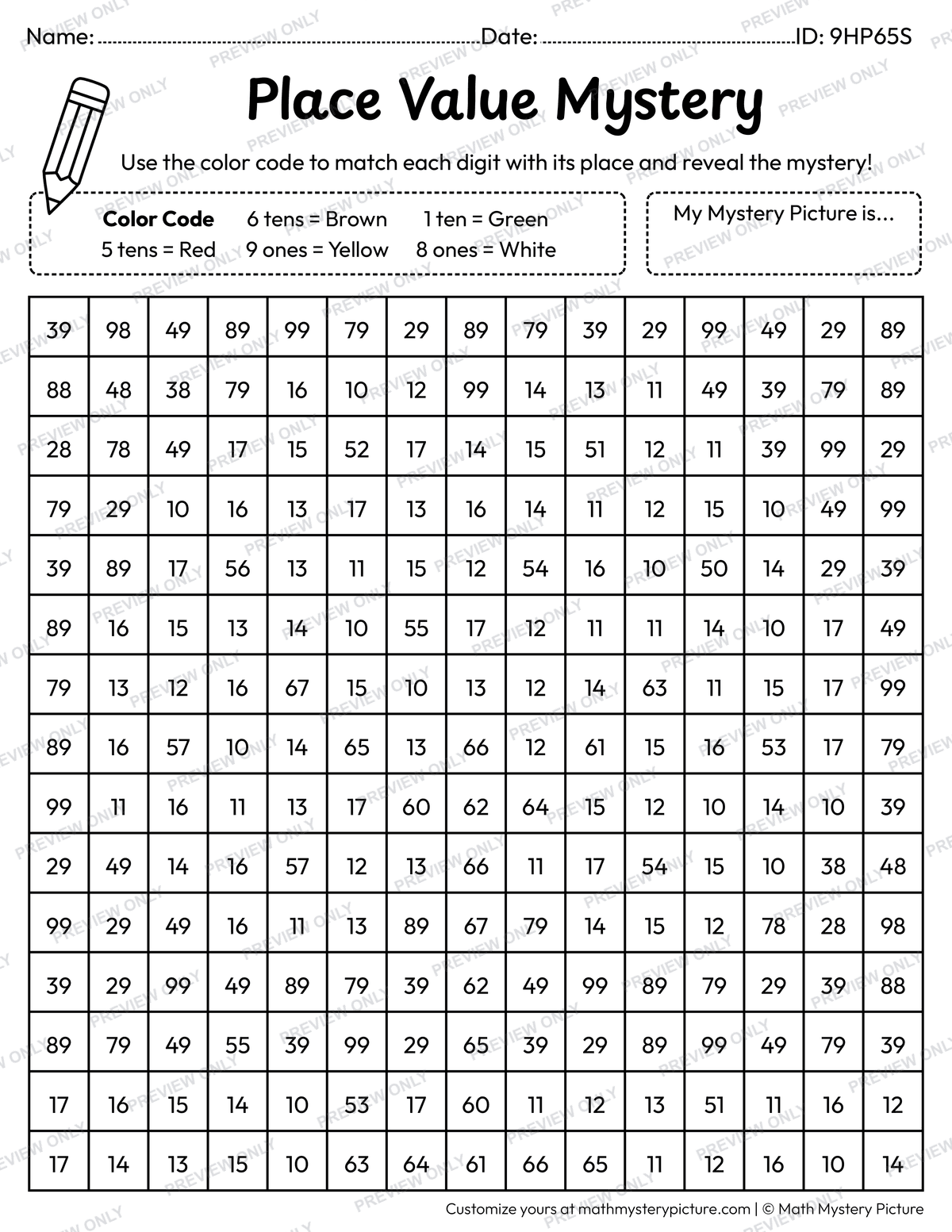Fall Apple Tree 2-digit Place Value Math Mystery Picture Coloring Worksheet