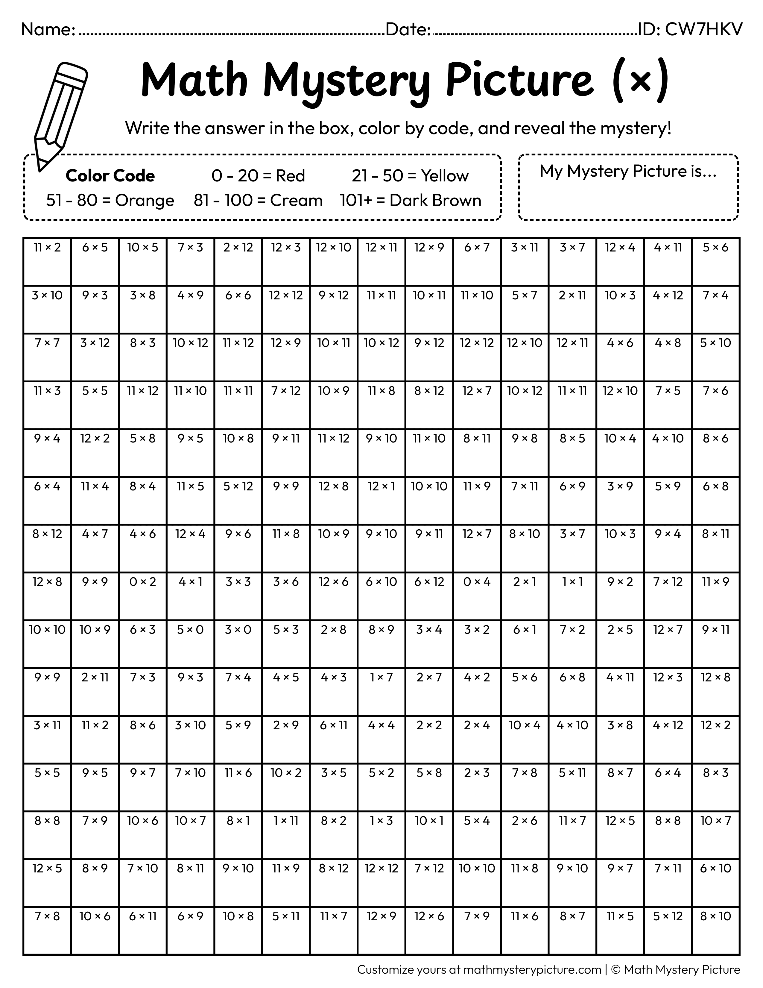 Fall Scarecrow Multiplication Facts Math Mystery Picture Coloring Worksheet