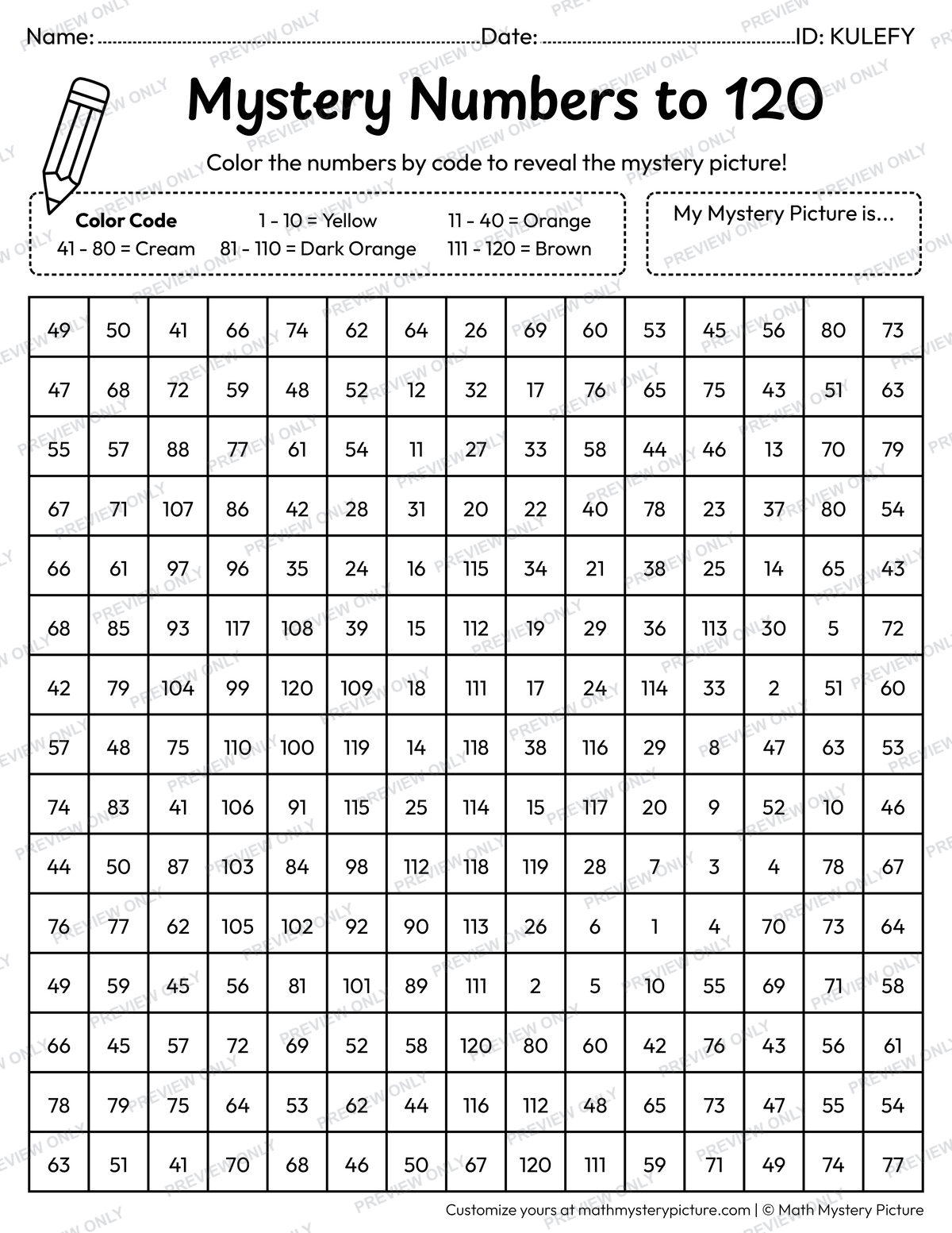 Fall Maple Leaf Numbers to 120 Math Mystery Picture Coloring Worksheet