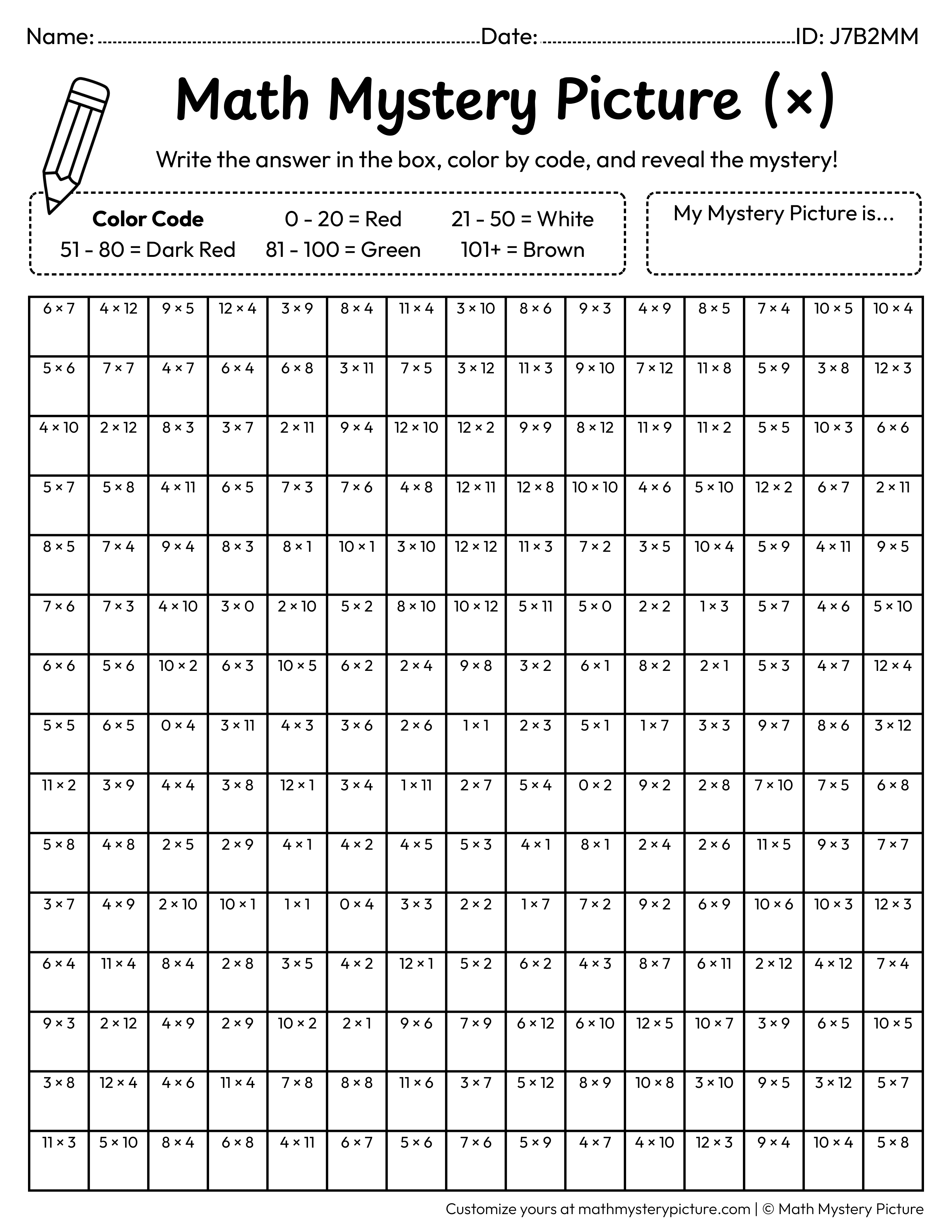 Apple Multiplication Facts Math Mystery Picture Coloring Worksheet