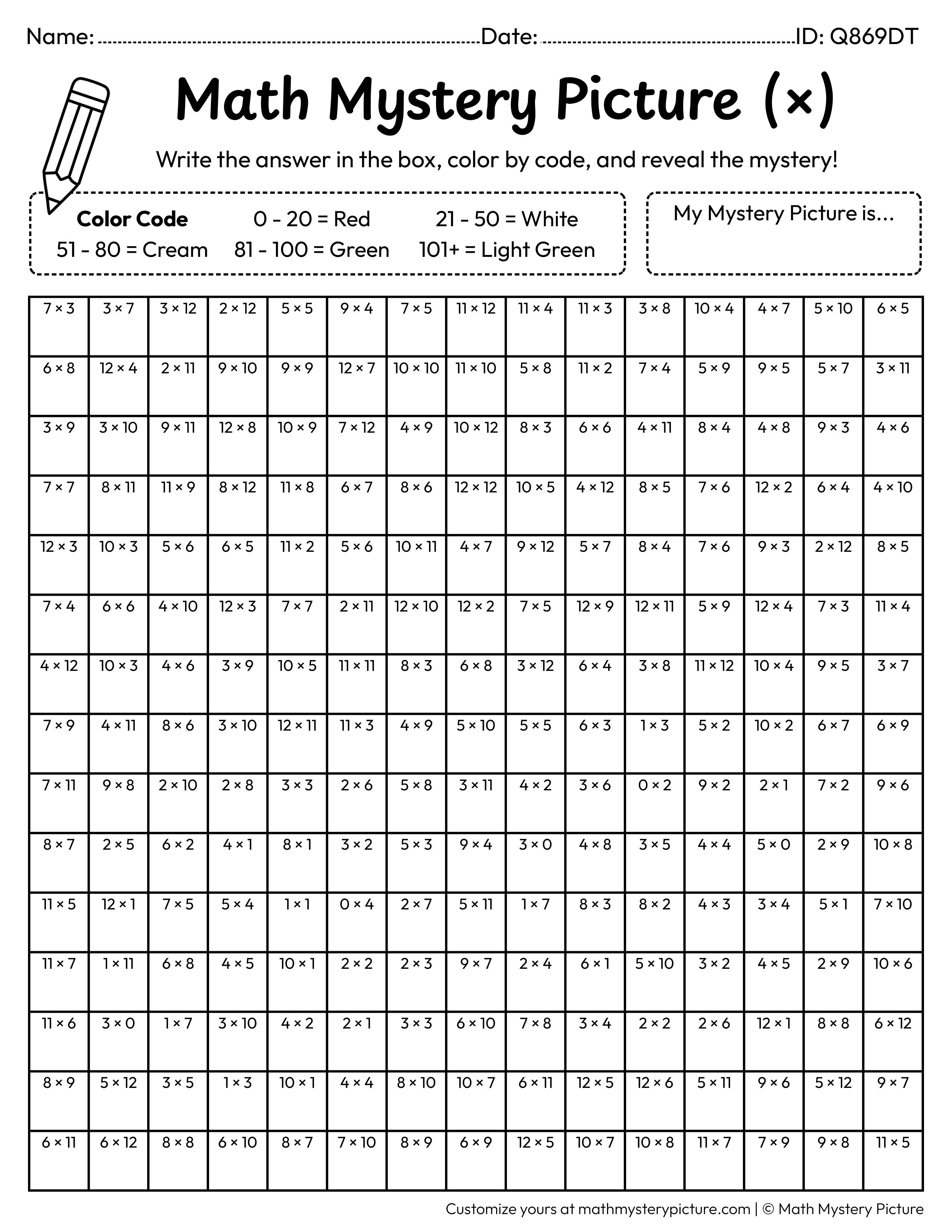 Cherries Multiplication Facts Math Mystery Picture Coloring Worksheet