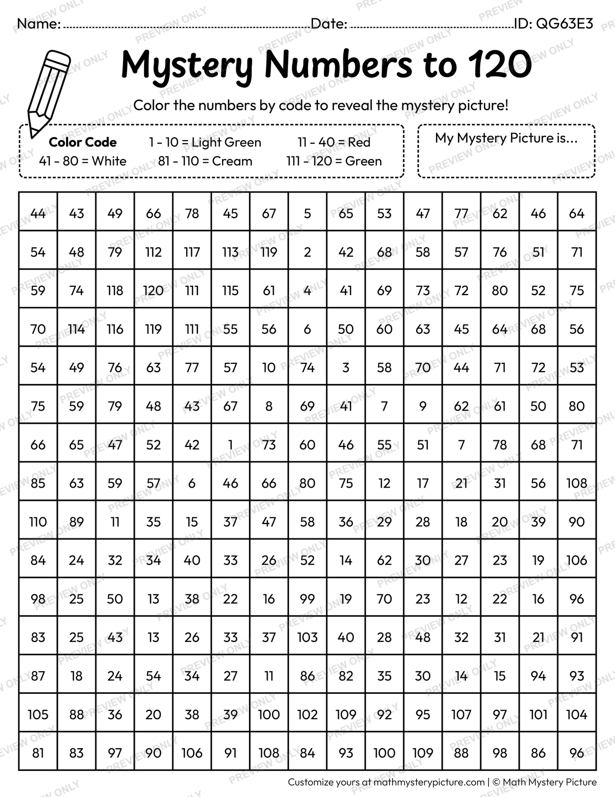 Cherries Numbers to 120 Math Mystery Picture Coloring Worksheet