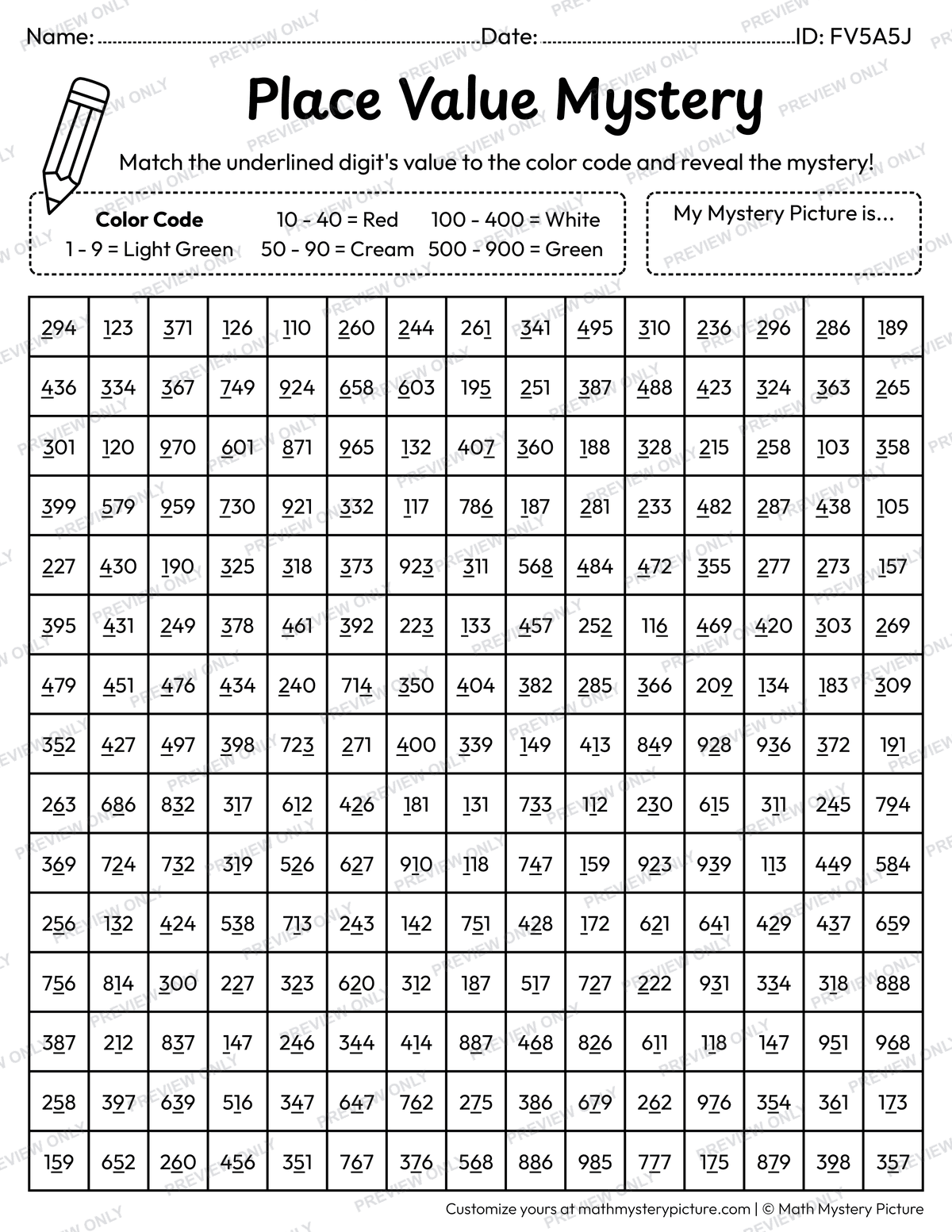 Cherries Value of Underlined Digit Math Mystery Picture Coloring Worksheet
