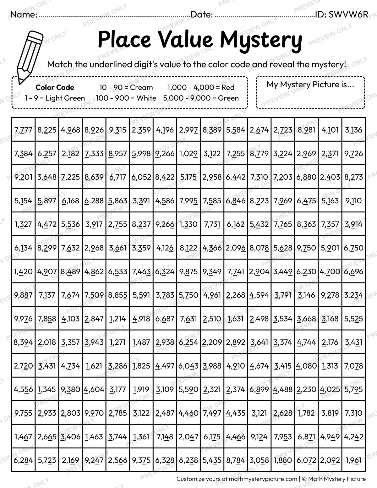 Cherries Value of Underlined Digit Math Mystery Picture Coloring Worksheet