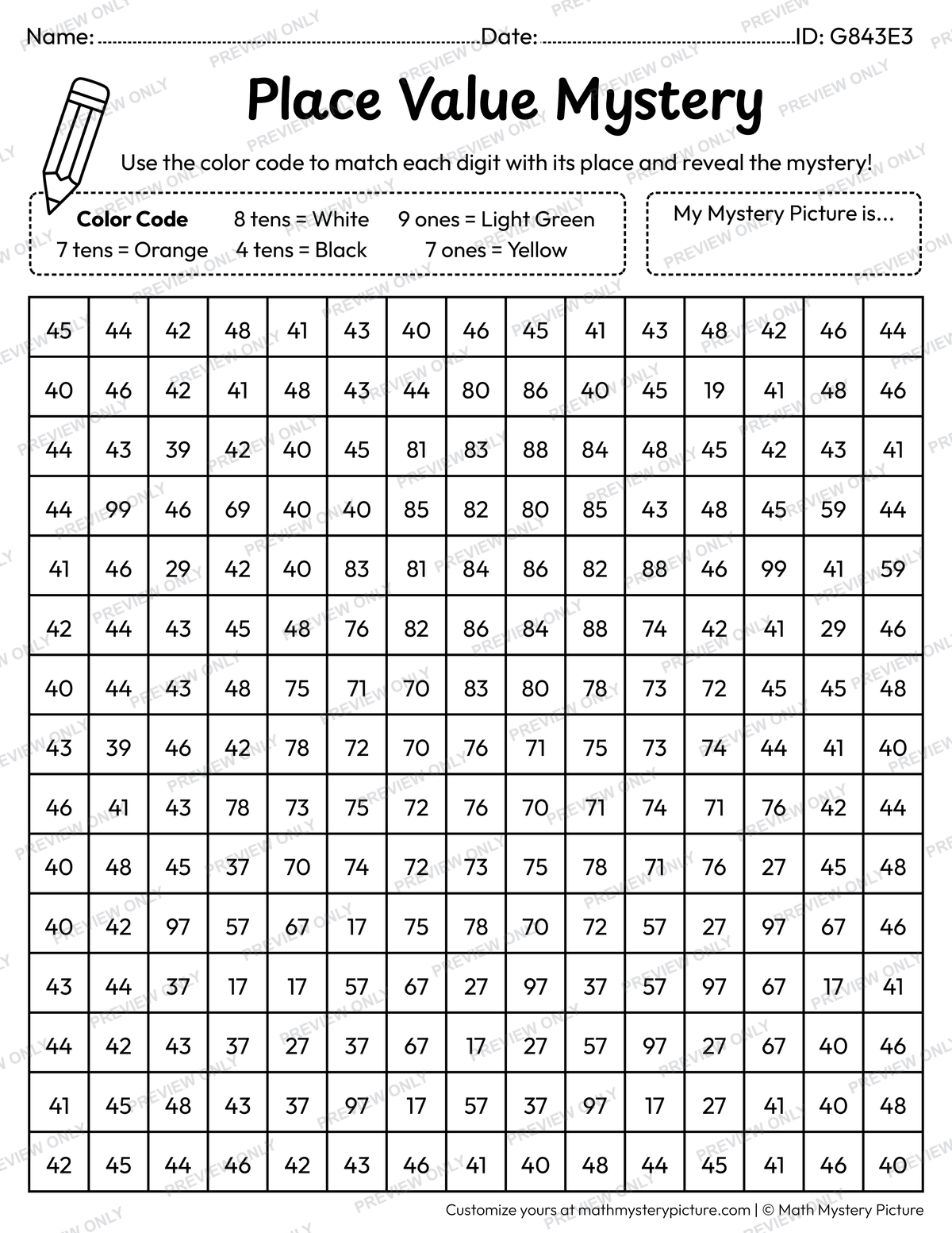 Halloween Candy Corn 2-digit Place Value Math Mystery Picture Coloring Worksheet